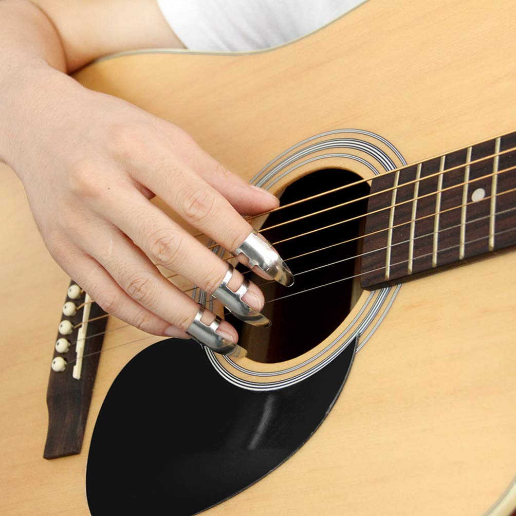 9pcs Silver Guitar Finger Picks - Professional Thumb & Finger Plectrums for Acoustic/Electric Guitar Playing - Finger Protectors for Comfortable Strumming & Plucking - Perfect for Beginners & Musicians