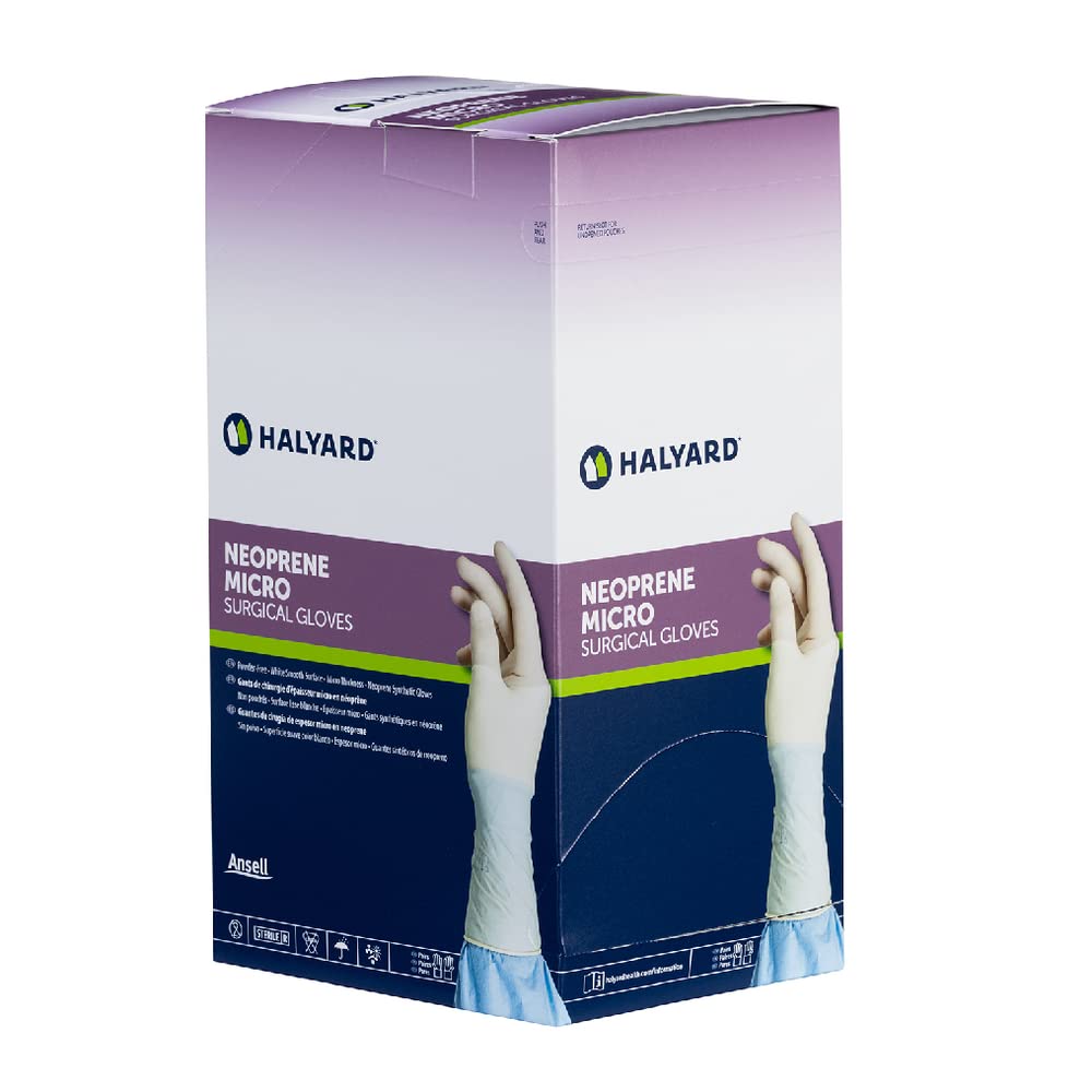 HALYARD Micro Surgical Gloves - Neoprene Powder-Free Sterile Medical Gloves (5.9 mil Thick, Cream) for Precise Procedures & Sensitive Skin Care