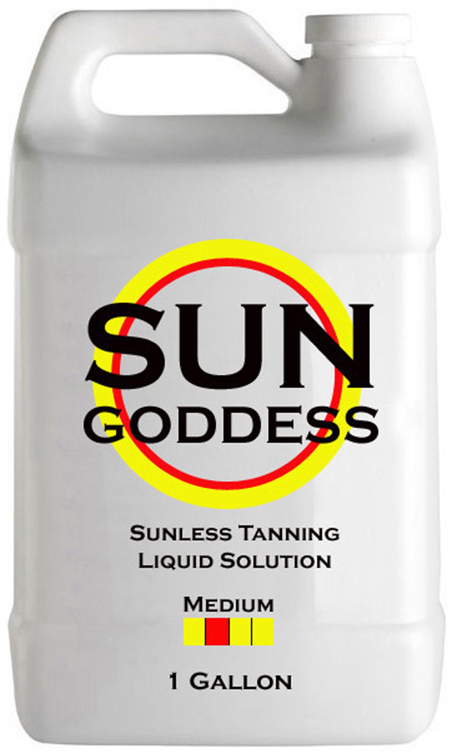 **SUN GODDESS Medium Spray Tan Solution - 1 Gallon Sunless Self-Tanning Liquid for Airbrush & HVLP Systems - Includes Applicator Mitt, Gloves & Fake Tanner Mousse Sample - Perfect for Salon, Home Use & Spray Tanning Business**