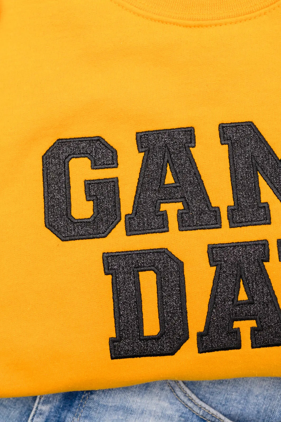 PREORDER: Embroidered Glitter Game Day Sweatshirt - Gold & Black | Women's Sports Fan Apparel for Football, Basketball & Tailgating Parties