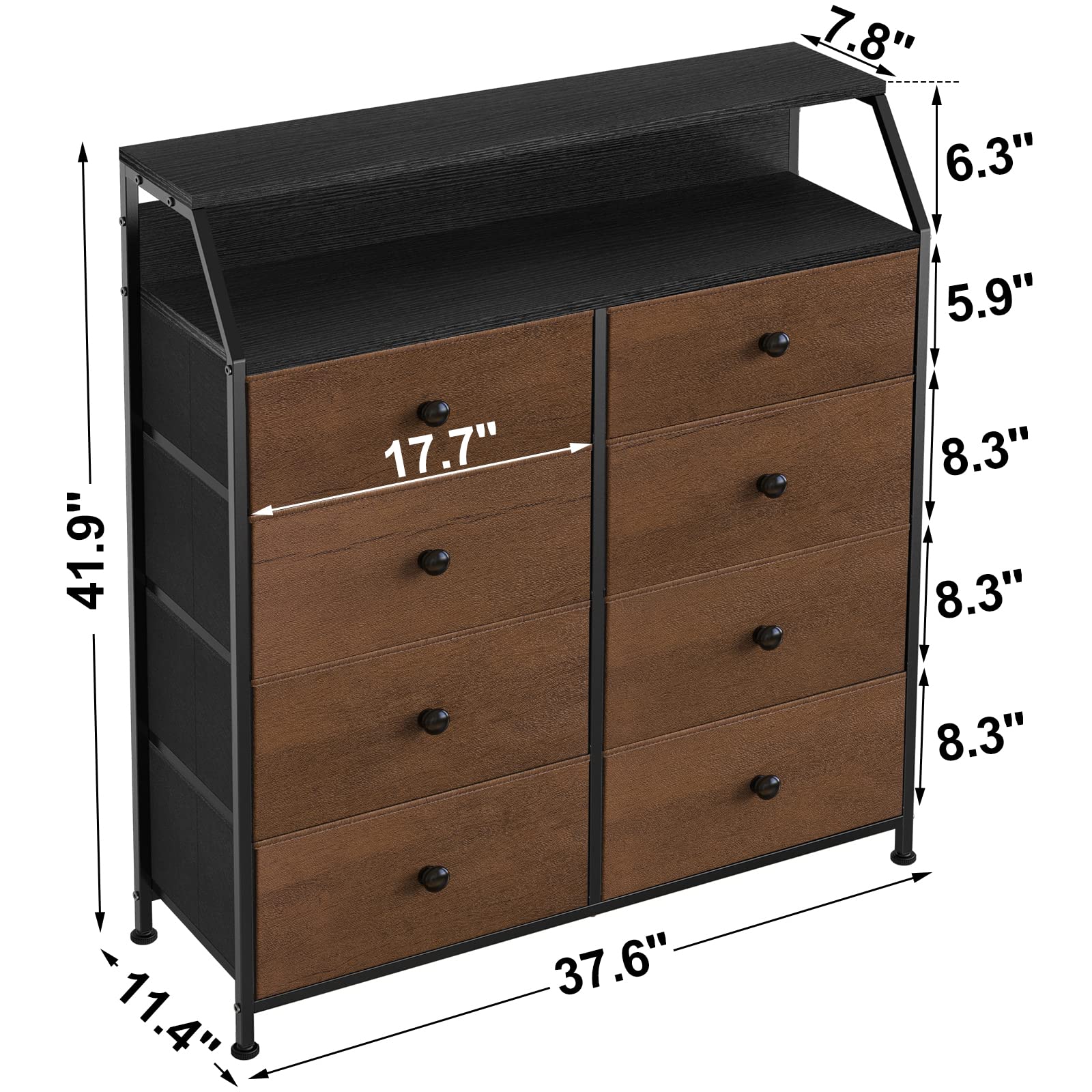 REAHOME 8-Drawer Steel Frame Wood Top Dresser - Espresso Storage Organizer for Bedroom, Closet & Entryway with 2 Bonus Drawer Dividers | Perfect for Home Organization, Small Space Storage & Apartment Living