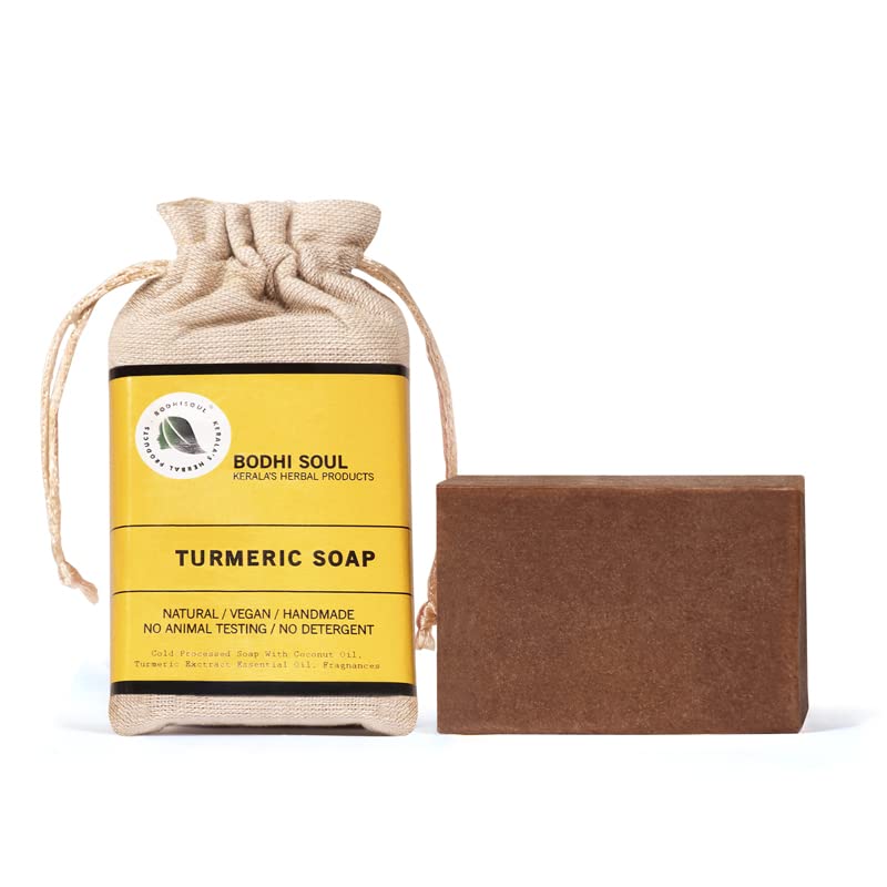 BODHISOUL Turmeric Soap for Glowing Skin - Handmade Natural Soap with Turmeric for Skin Brightening, Scar Removal & Tone Improvement (100g) - Perfect for Daily Skincare & Acne Treatment