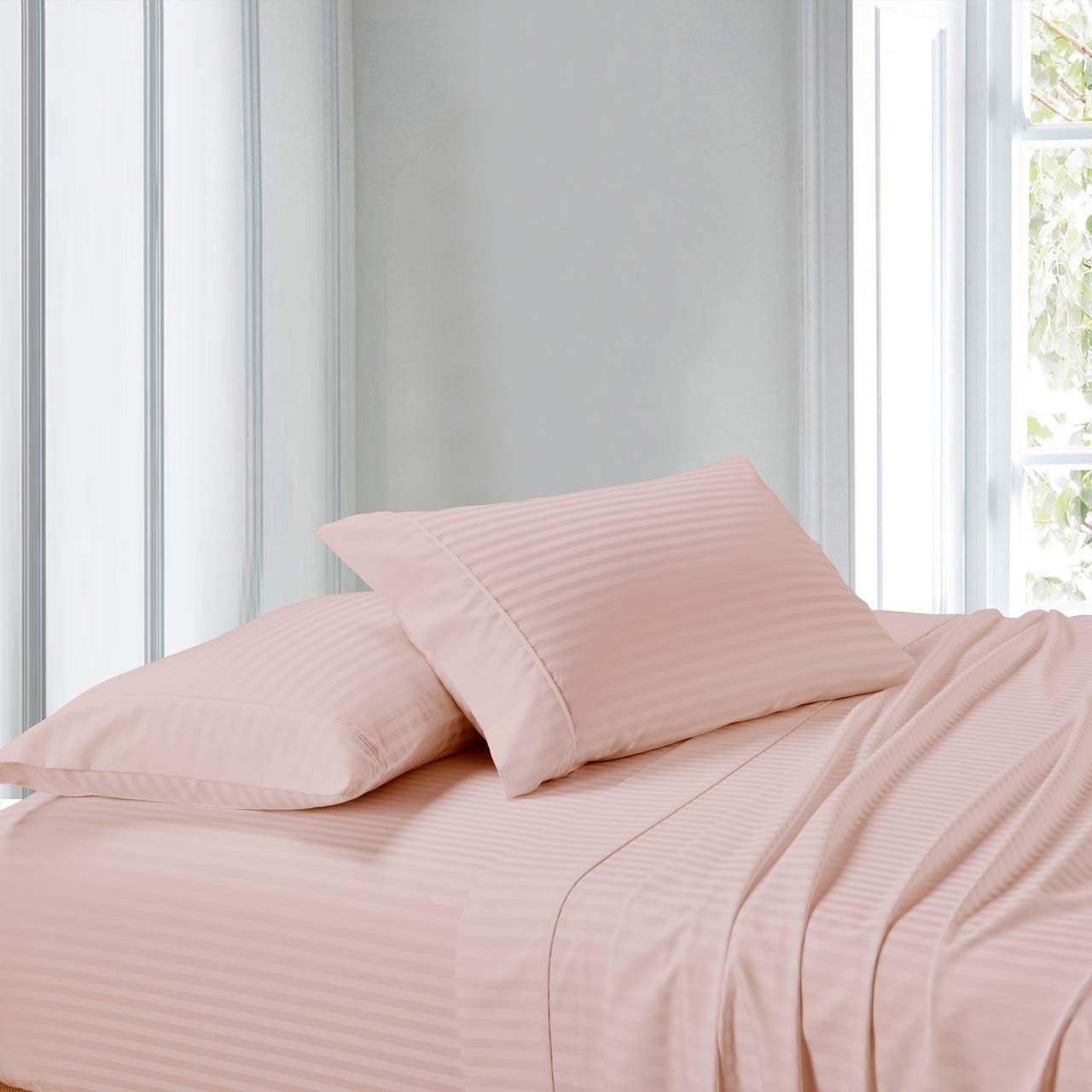 Queen Size Waterbed Sheets - 100% Cotton, Pink, Cool Cotton Sateen with Smooth Striped Pattern - Perfect for Waterbeds, Home Bedrooms, and Guest Rooms