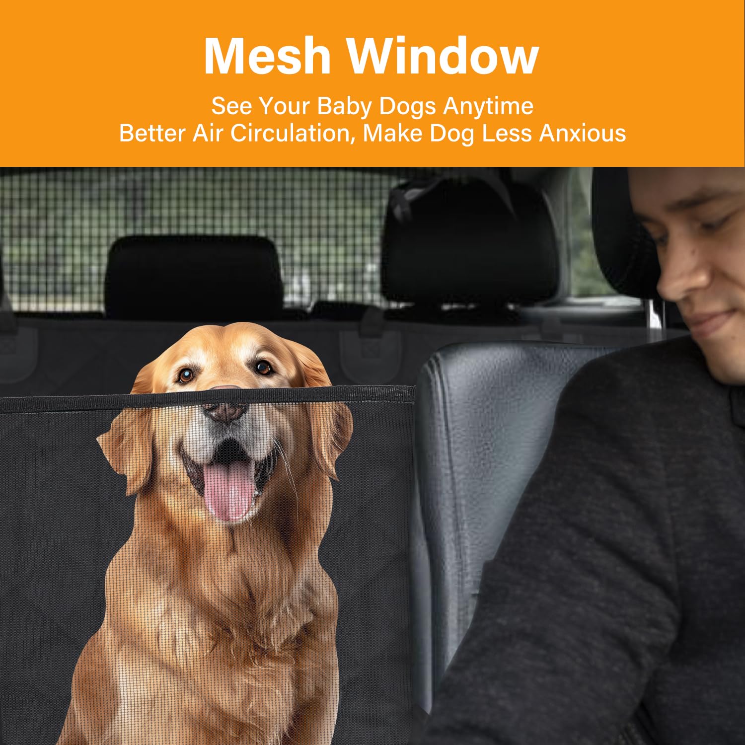 Simple Deluxe Waterproof Dog Car Seat Cover with Mesh Window & 3 Storage Pockets - Durable Scratchproof Nonslip Pet Hammock for Cars, Trucks & SUVs | Universal Fit for Travel, Road Trips & Daily Commutes