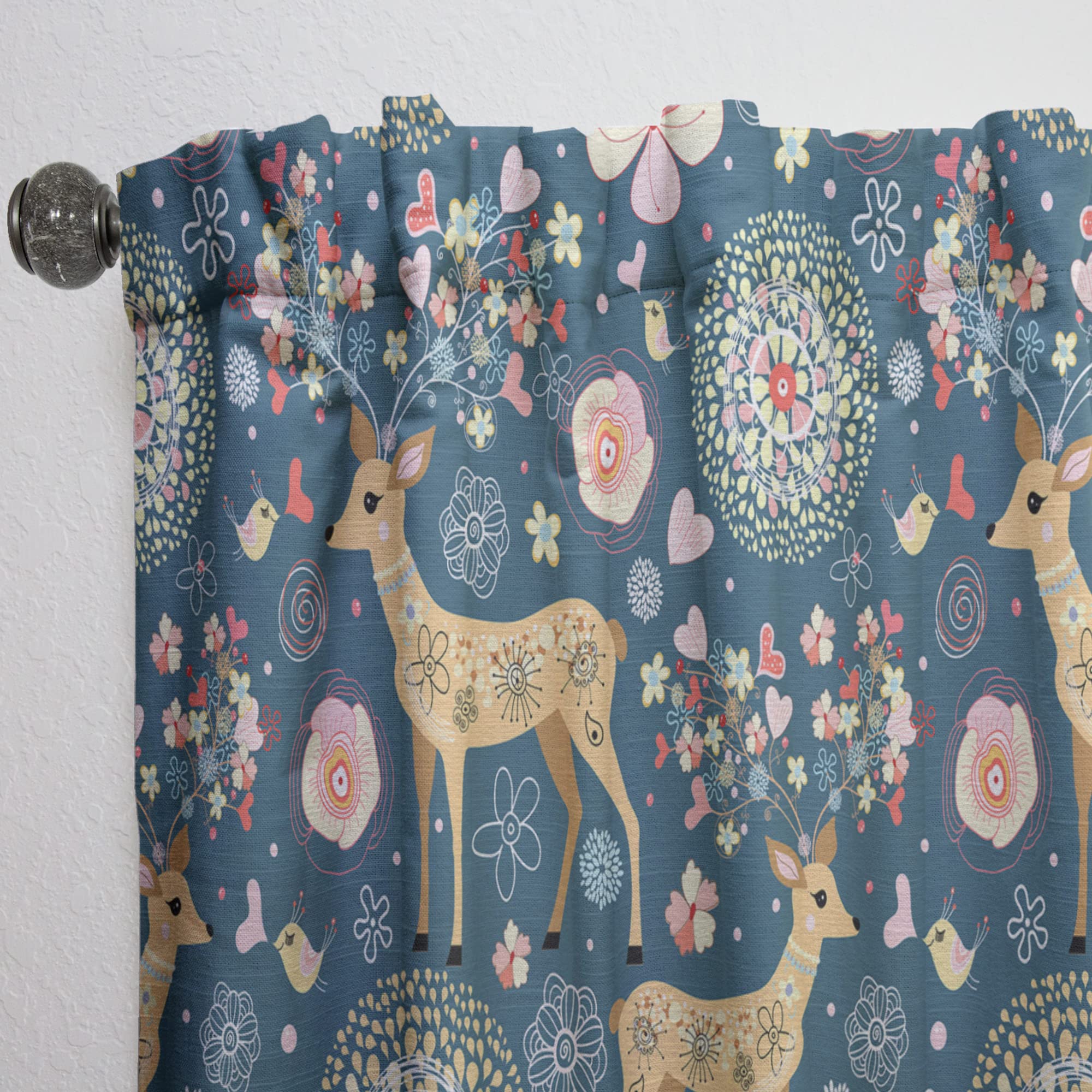 DesignQ Thermal Insulated Blackout Curtains - Deer with Flowers & Hearts Antlers Pattern - 52x108 Inch Single Panel for Bedroom & Living Room - Perfect for Home Decor, Privacy & Light Control