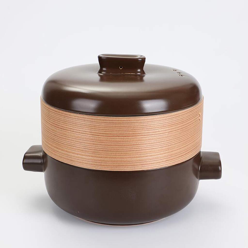 ZZFF 2.5L Ceramic Clay Pot & Bamboo Steamer Set with Lid - Multi-Function Stovetop Cooking Pot for Dumplings, Pastry, Stew & Soup | Perfect for Asian Cooking, Healthy Meals & Family Dinners