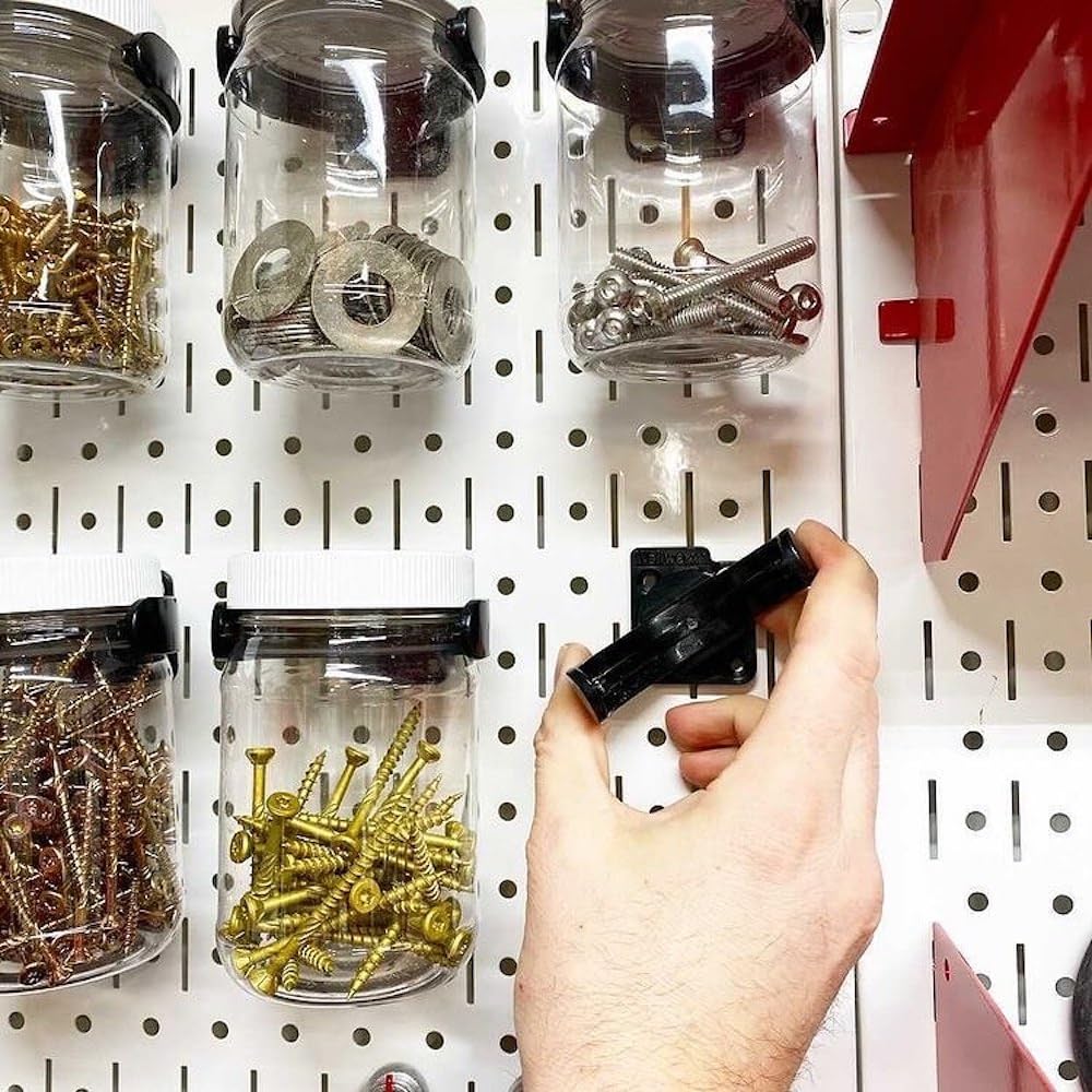 18-Piece Storage and Organization Kit - Quick Install Wall-Mounted Hooks, Tool Holders & 16oz/8oz/4oz Jars - Perfect for Garage, Kitchen, Bathroom & Workshop Organization
