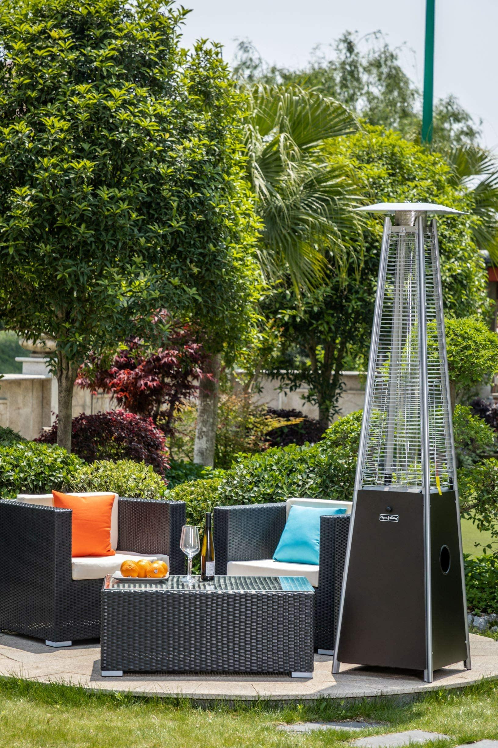 Premium Bronze Quartz Glass Tube Patio Heater in Mocha - Outdoor Heating Solution for Backyard, Deck, and Garden Gatherings