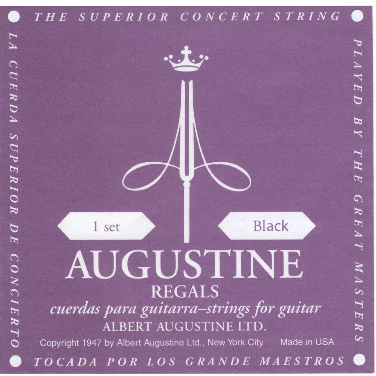 Augustine Regal Black Crystal Nylon Guitar Strings - Low Tension Classical Guitar Strings (1 Set) - Perfect for Classical & Flamenco Players