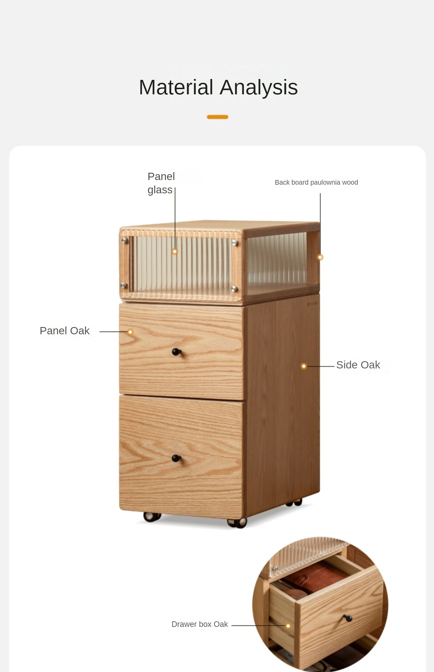 Solid Oak Wood Nightstand with Wheels and Built-in Light - Narrow Bedside Table for Small Spaces - Perfect for Bedrooms, Dorms, and Apartments