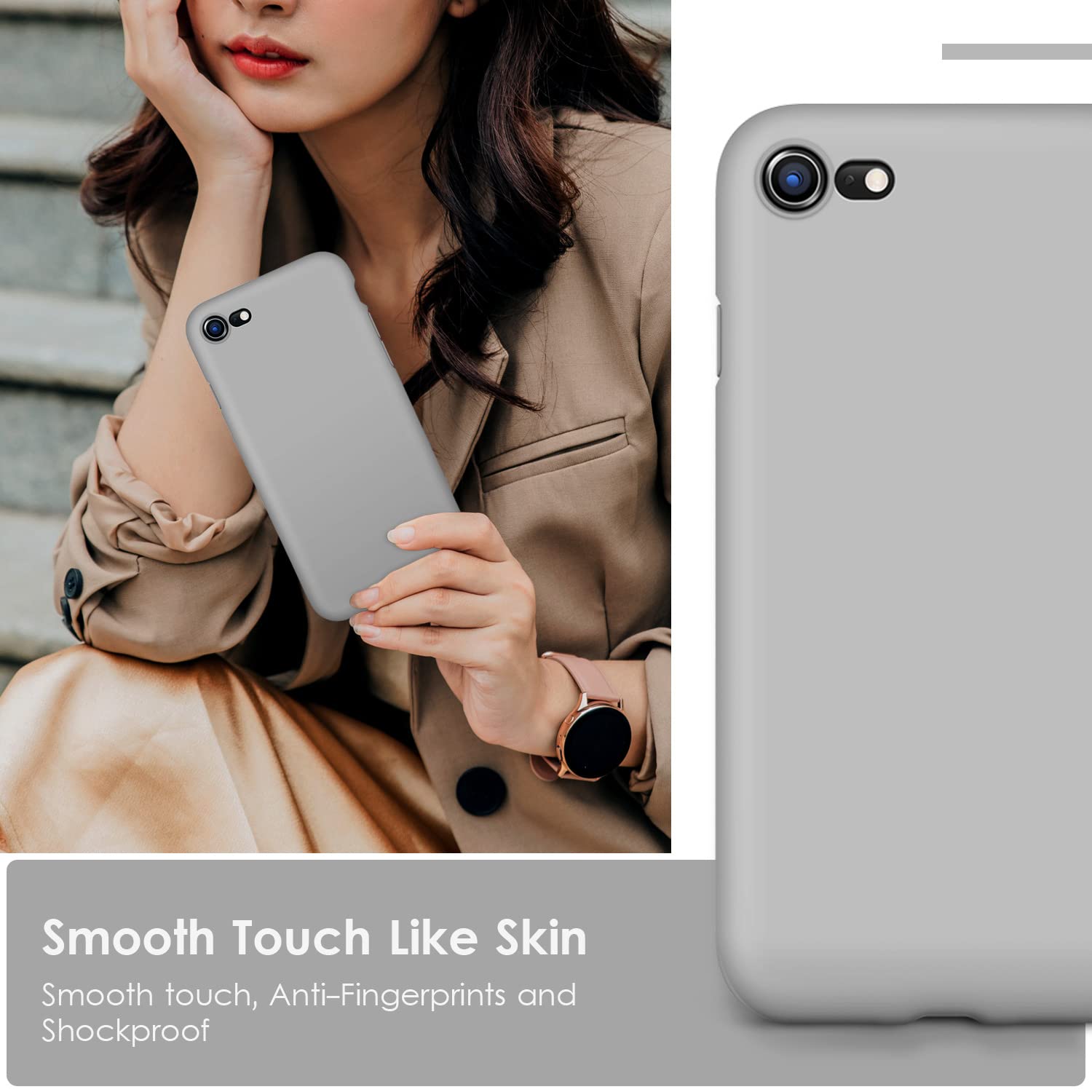 VIKESI Liquid Silicone Phone Case for iPhone SE 2022/2020, iPhone 8 & iPhone 7 (4.7 Inch) - Ultra Soft Protective Cover with Premium Grip for Women, Men & Teens - Stylish Sea Grey Color for Everyday Use & Travel Protection