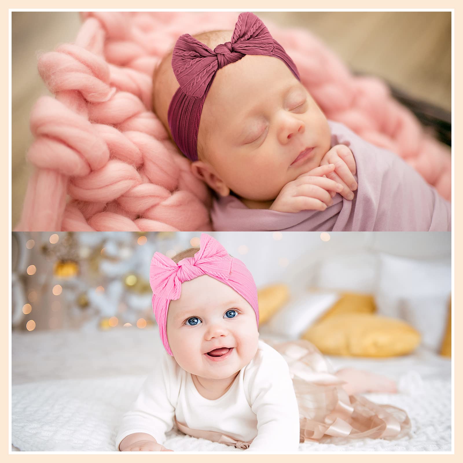 32 Pcs Baby Nylon Headbands with Bows - Soft Stretchy Hairbands for Newborn Girls & Toddlers - Handmade Jacquard Hair Accessories for Daily Outfits & Photo Shoots
