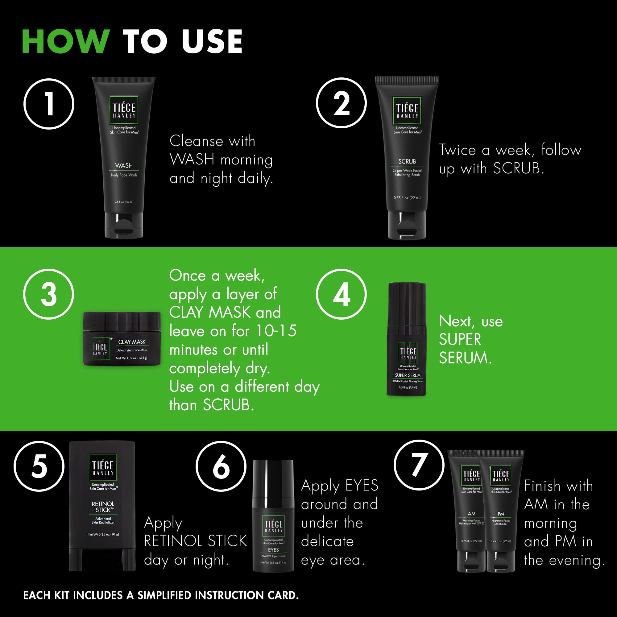 Tiege Hanley Men’s Anti-Aging Skin Care Set - Level 5 System with Face Wash, Scrub, Moisturizer, Eye Cream, Serum & Clay Mask | Complete Rejuvenation Routine for Younger Looking Skin | Perfect for Daily Skincare & Nighttime Routine