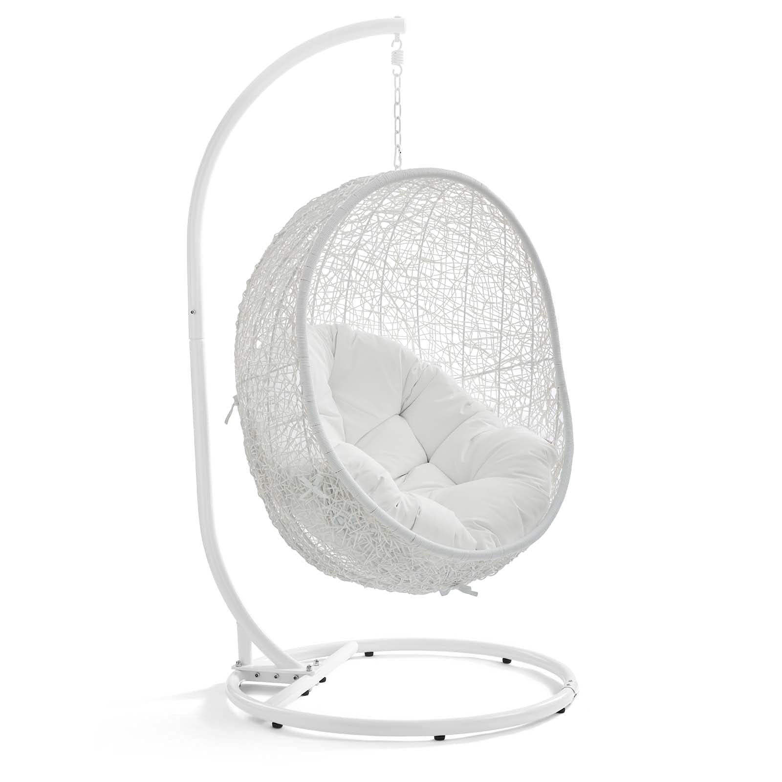 Modway White Wicker Rattan Egg Swing Chair with Stand - Outdoor Patio, Porch, Garden Hanging Lounge Chair for Relaxing & Decor