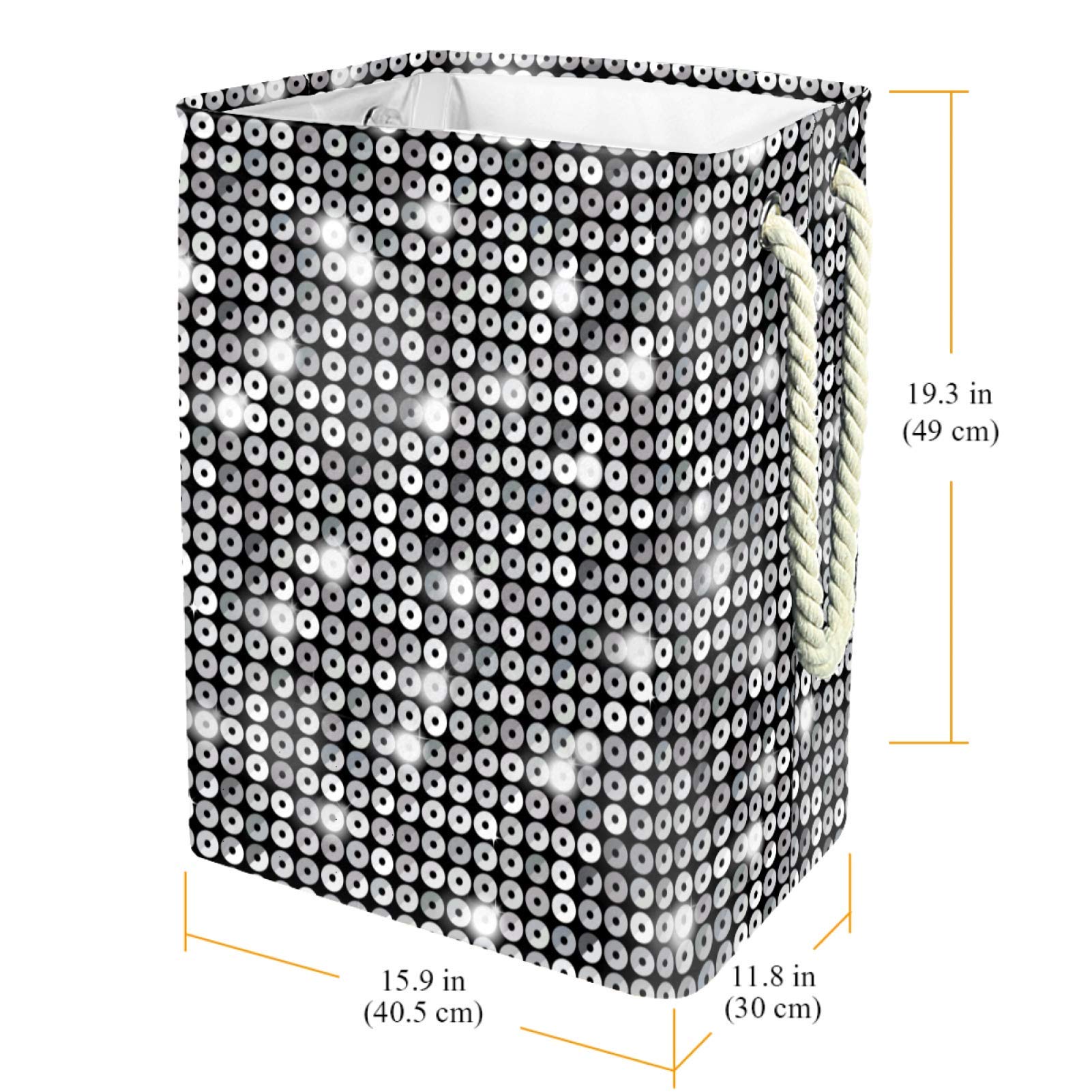 Silver Sequin Glitter Foldable Laundry Hamper Storage Basket - 19.3x11.8x15.9 Inch Organizer for Nursery, Playroom, Closet & Home Organization | Perfect for Kids' Rooms, Dorm Storage & Toy Collection