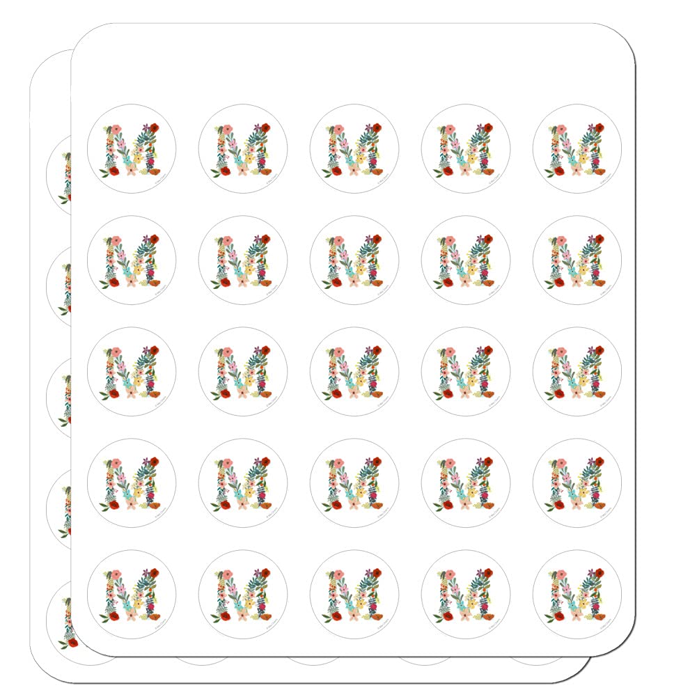 Floral Monogram Letter M Stickers for Planners, Calendars, Scrapbooking & DIY Crafts - Perfect for Bullet Journals, Scrapbooks, and Handmade Greeting Cards