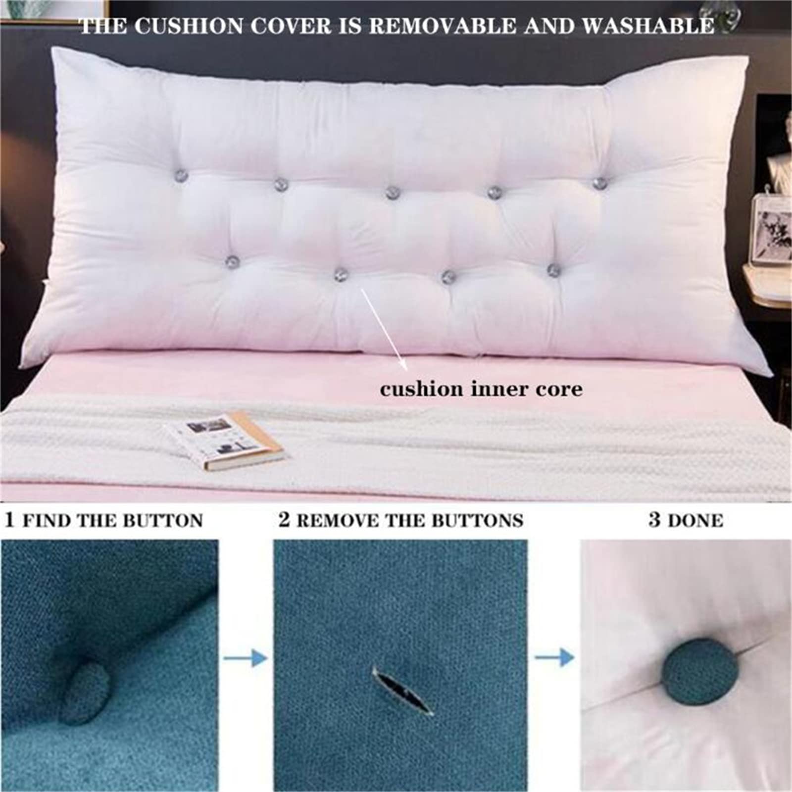 Headboard Pillow for Full, King, Queen & Twin Beds - Large Reading & Backrest Support Pillow with Bolster, Wedge Design - Perfect for Sofa, Bed & Lumbar Support - Grey, 47