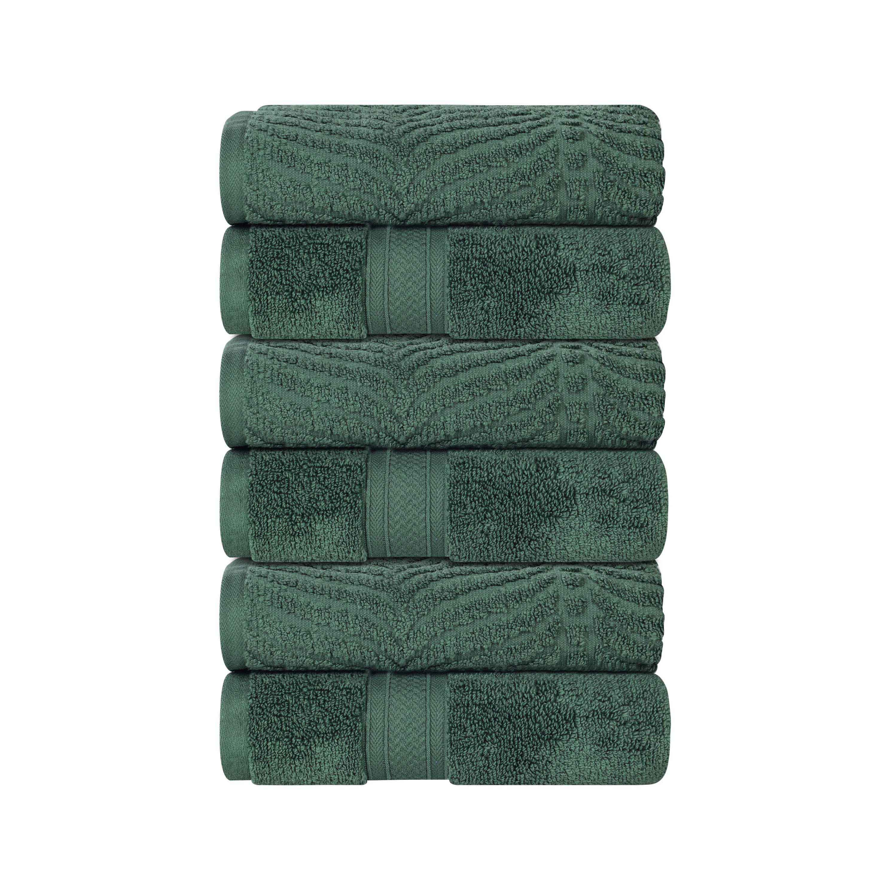 Premium 100% Zero Twist Cotton Hand Towels - Set of 6 | Soft & Absorbent Solid & Jacquard Chevron Design | Perfect for Bathroom, Kitchen & Guest Use