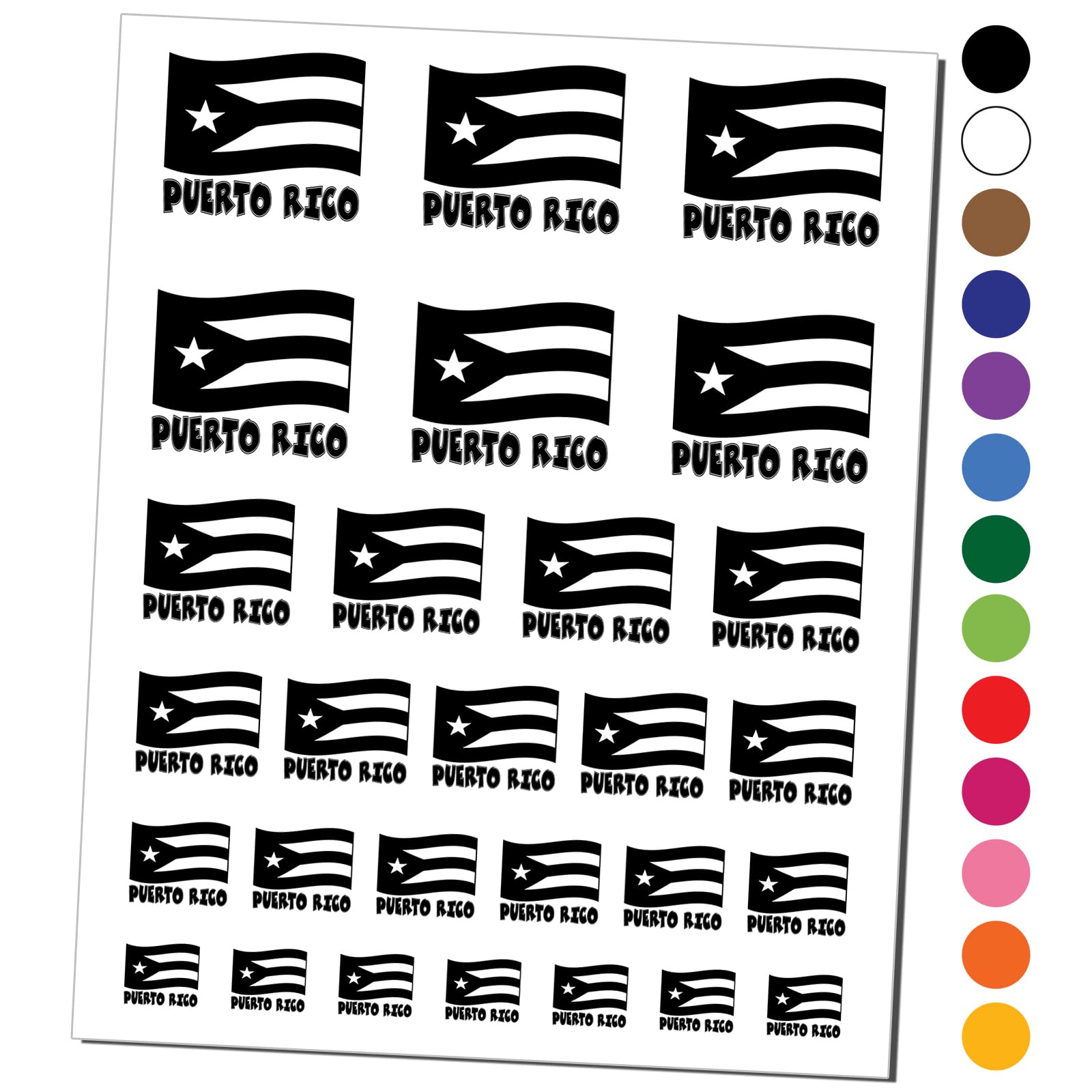 Puerto Rico Flag Temporary Tattoo Set - Waterproof Fake Body Art Stickers (Black, 1 Sheet) | Perfect for Parties, Festivals & Patriotic Events