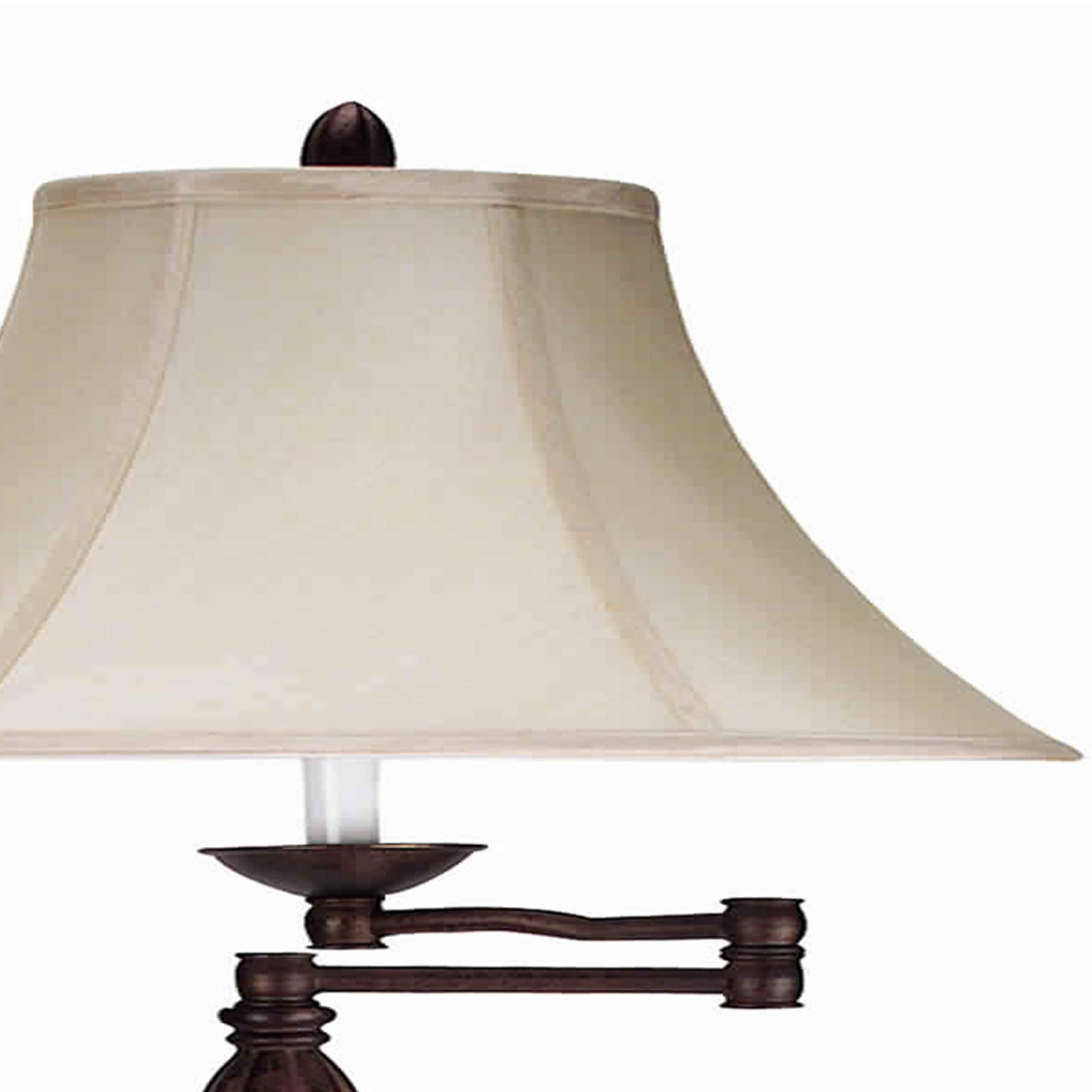Benjara Swing Arm Metal Floor Lamp with Fabric Bell Shade - Bronze & Beige Finish for Living Room, Bedroom, or Office Lighting