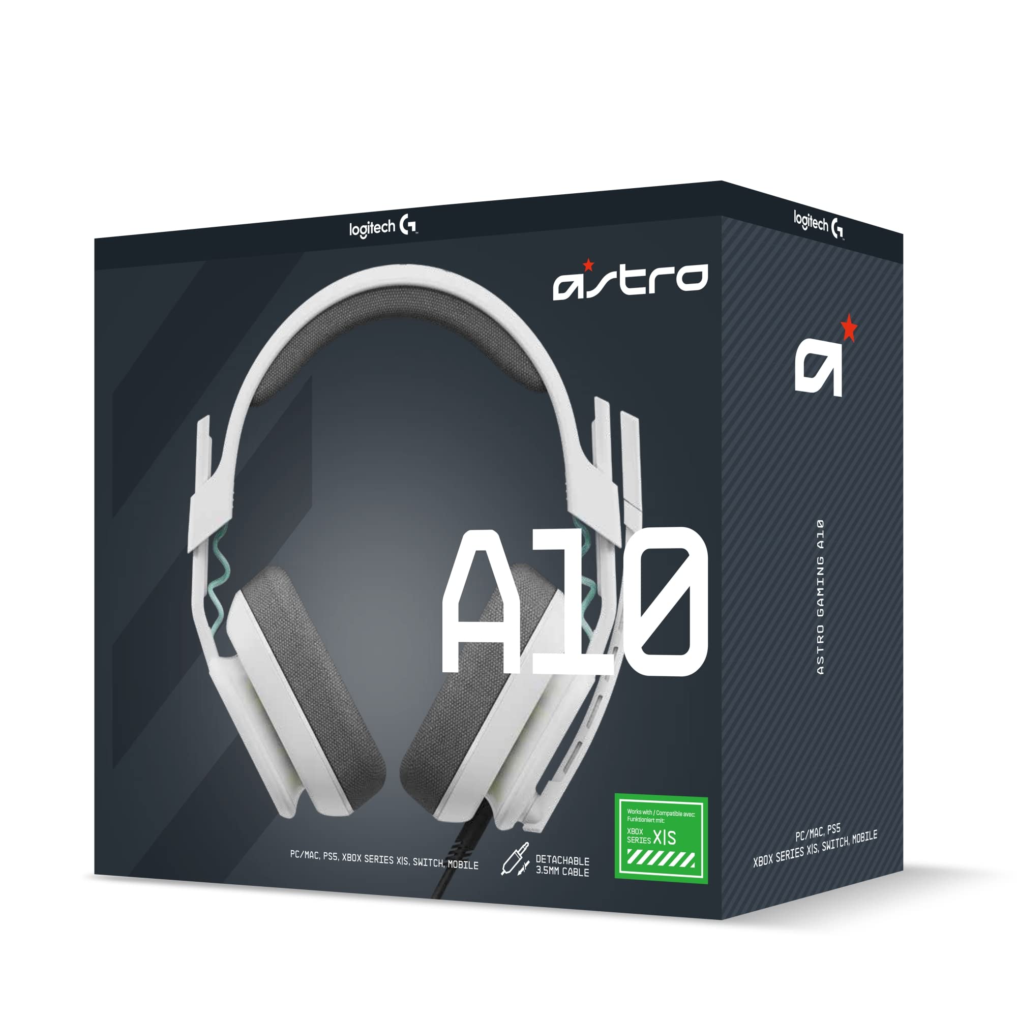 ASTRO A10 Gen 2 Wired Gaming Headset - Lightweight Over-Ear Headphones with Flip-to-Mute Mic, 32mm Drivers for Xbox Series X/S, Xbox One, Nintendo Switch & PC (White) - Perfect for Competitive Gaming & Long Sessions