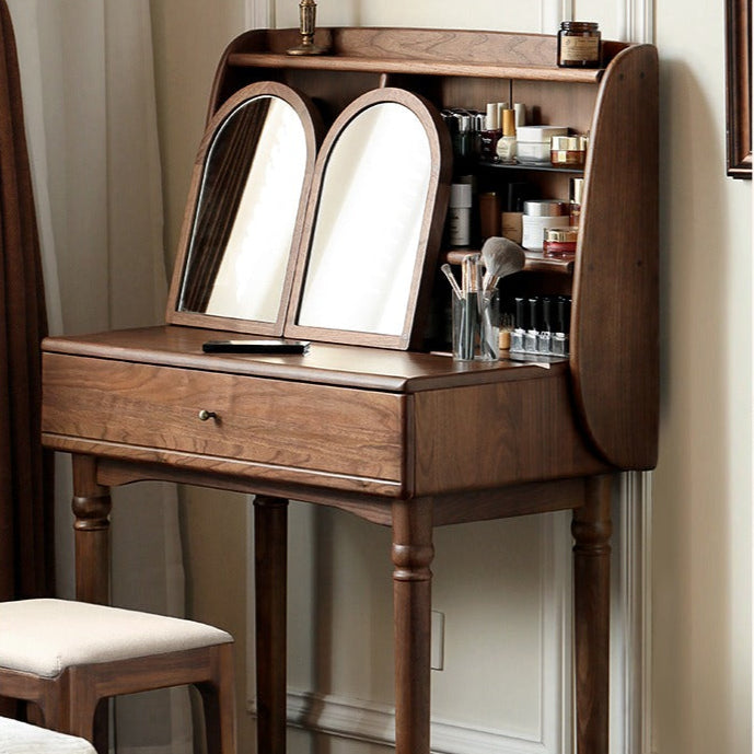 Vintage French Style Solid Black Walnut Wood Dressing Table - Elegant Vanity Desk for Bedroom, Boudoir & Home Decor