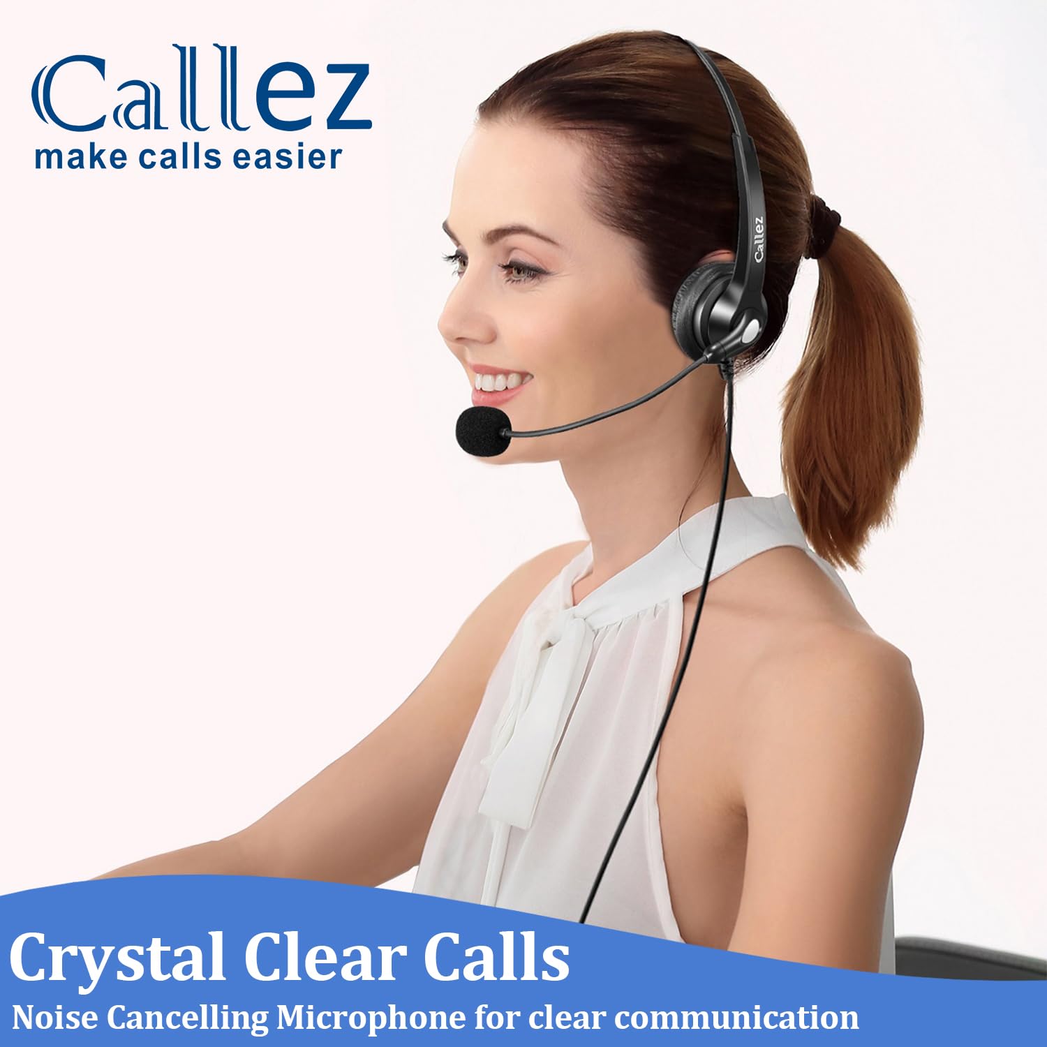 Noise Cancelling Landline Phone Headset with Mic & Quick Disconnect - RJ9 Mono Telephone Headset Compatible with Yealink T55A/T48S/T27G, Grandstream GXP1620/1630, Avaya 1608/9608 - Perfect for Call Centers & Office Communication