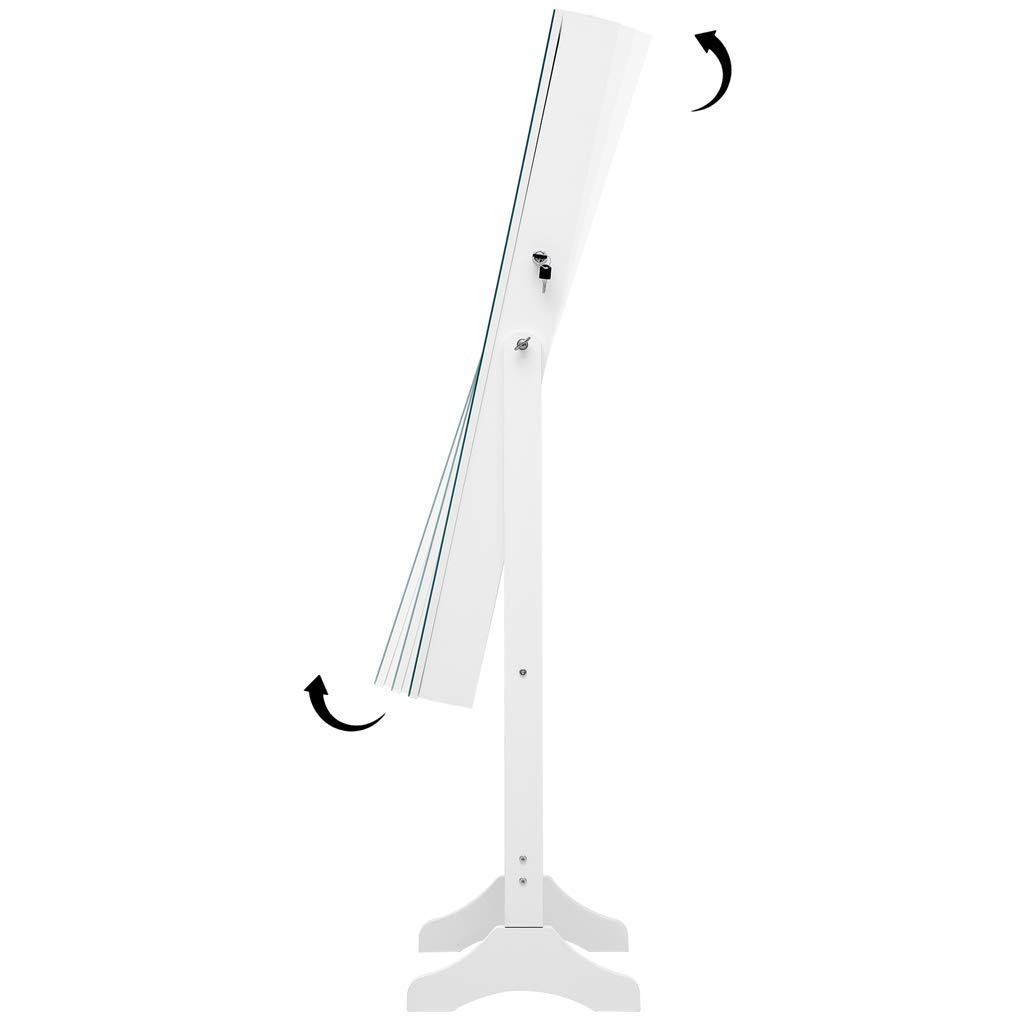 Full Length Standing Mirror with LED Jewelry Cabinet - Lockable Vertical Jewelry Storage, 15.8