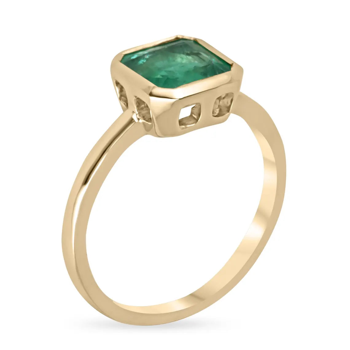 1.15ct Vivid Green Asscher Cut Emerald Solitaire Bezel Set 14K Gold Ring for Engagement, Wedding & Anniversary Gifts - Elegant Jewelry for Women