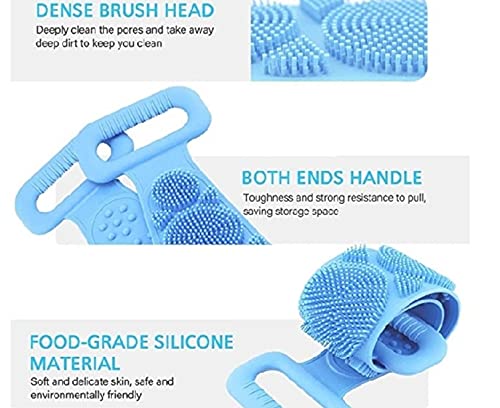 BAGHWALE PRODUCTS Silicone Bath & Body Scrubber - Long Back Scrubber with Handle, Double Sided Exfoliating Shower Brush for Men & Women (Color May Vary) - Perfect for Deep Cleansing, Dead Skin Removal & Spa-Like Shower Experience