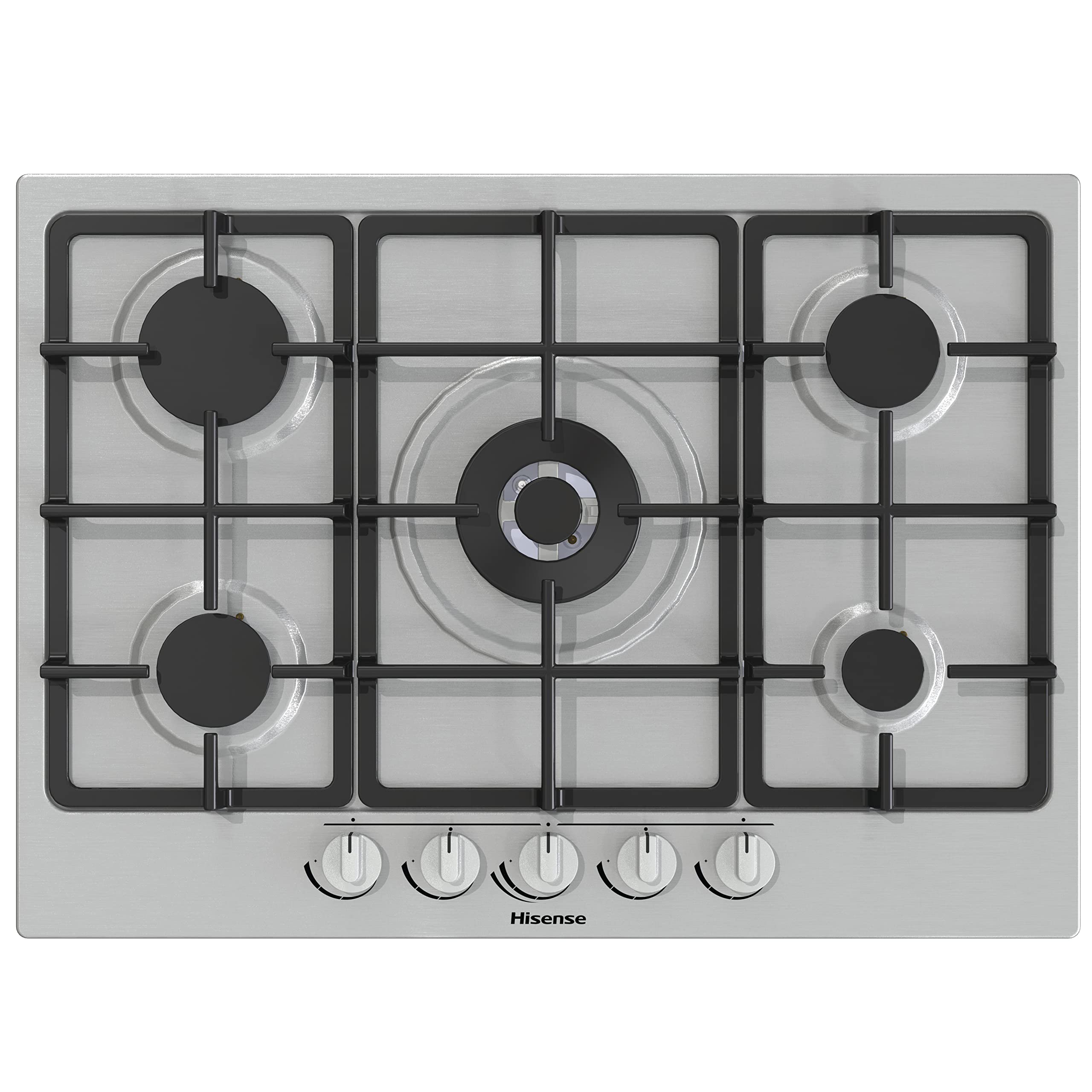 Hisense GM773XF 70cm 5-Burner Gas Cooktop with Double Crown Wok Burner & Cast Iron Grates - Built-in Ignition, Fingerprint-Resistant Stainless Steel - Perfect for Home Kitchens & Professional Cooking