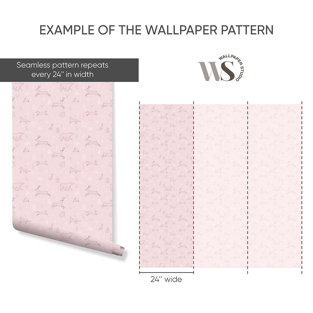 Pink Forest Animals Wallpaper S040 - Adorable Wildlife Peel & Stick Wallpaper for Nursery, Kids Room Decor - Perfect for Bedroom, Playroom & DIY Home Decor