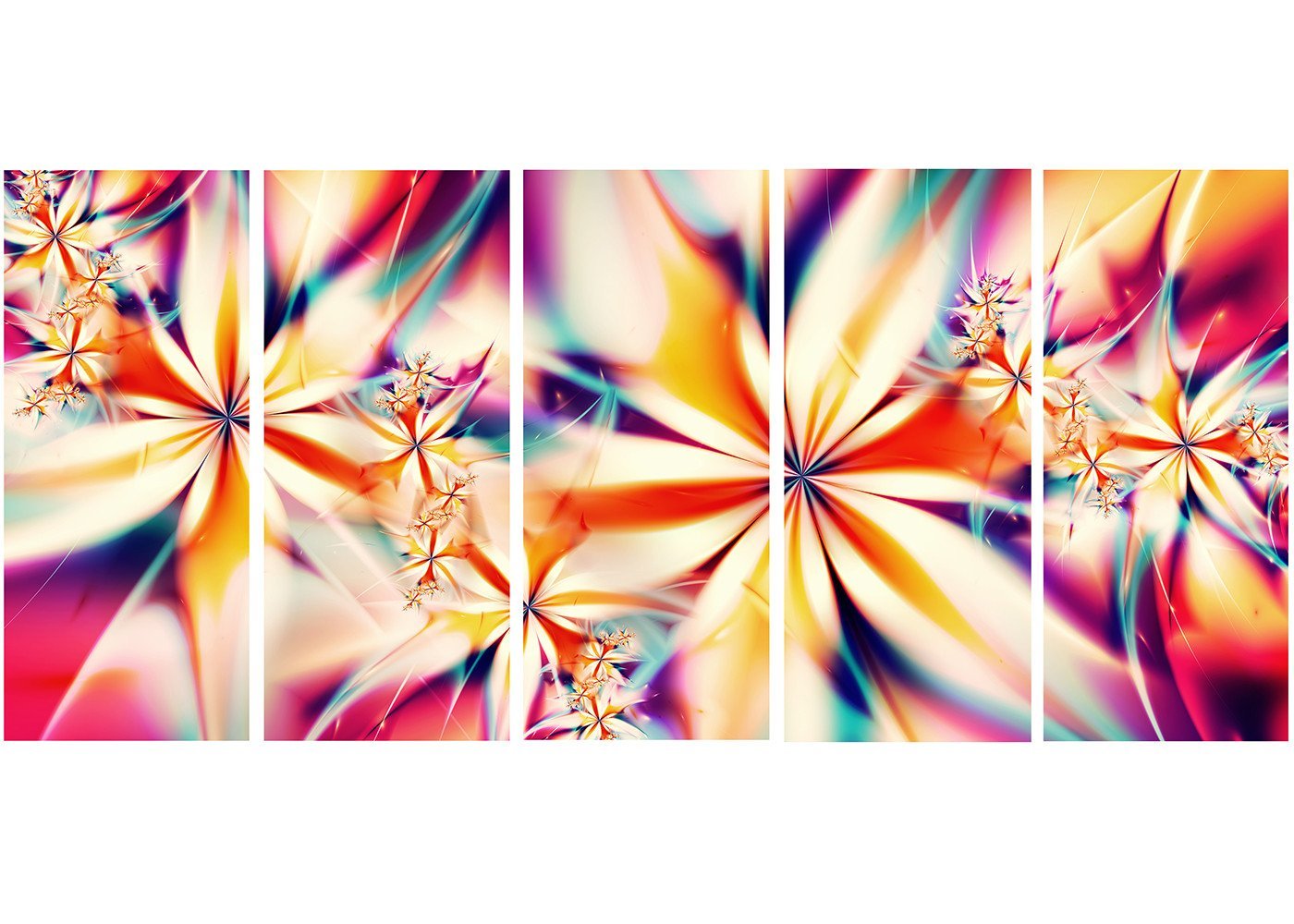 Designart Crystalize Pink Floral Metal Wall Art - 5 Panel Modern Home Decor - 60x28 Inches - Bedroom, Living Room, Office Wall Decor - MT3013