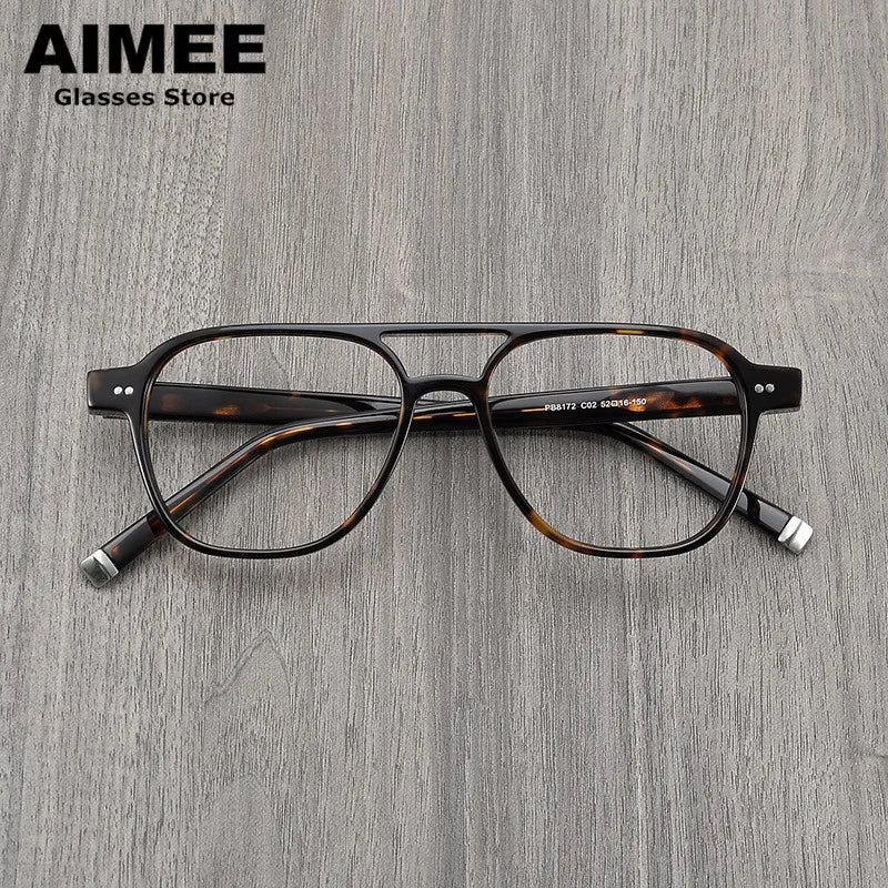 Aimee Unisex Full Rim Square Double Bridge Acetate Eyeglasses 8172 - Stylish & Durable Eyewear for Men & Women - Perfect for Work, Reading & Fashion Accessories