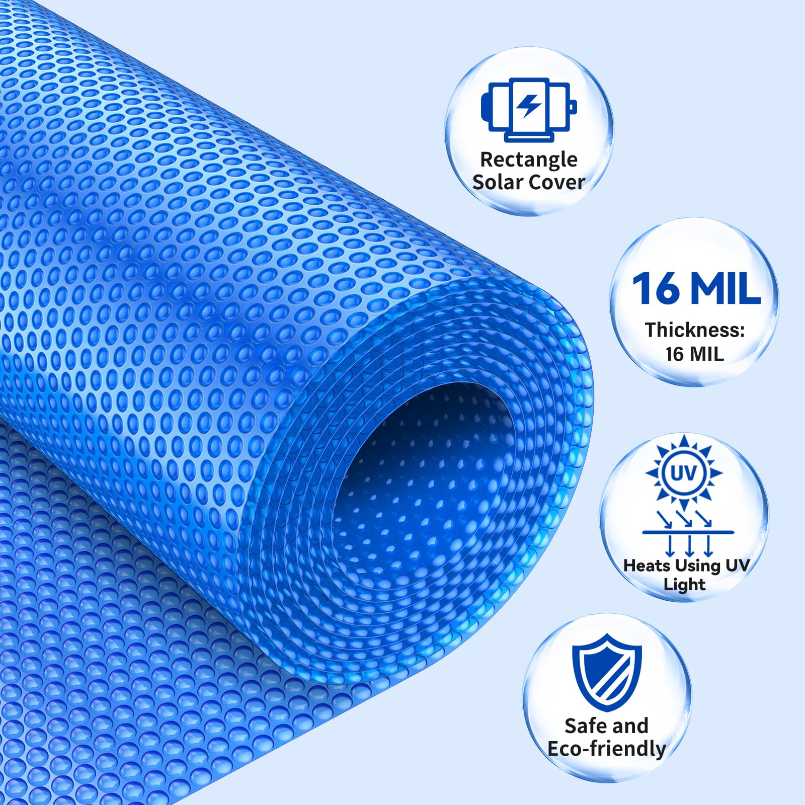 18 Foot Round Solar Pool Cover, 16-mil Heavy-Duty Blue Pool Cover for Above-Ground & In-Ground Pools, Insulating Solar Heater Cover for Energy Savings & Extended Swimming Season