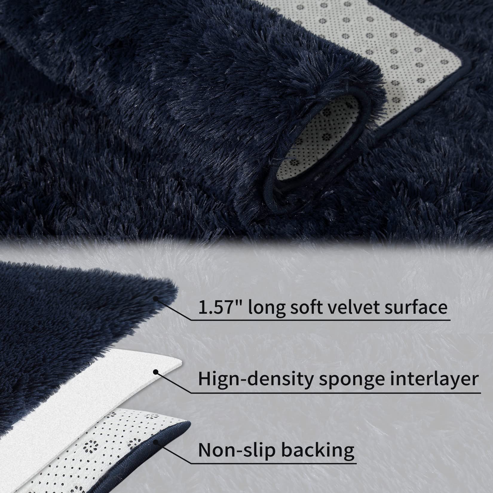 Luxury Plush Shaggy Area Rug - Ultra Soft Fuzzy Fluffy Fur Carpet for Living Room, Bedroom, Nursery - Modern Navy Blue Accent Rug 8x10 Feet - Perfect for Cozy Home Decor & Kids Play Area