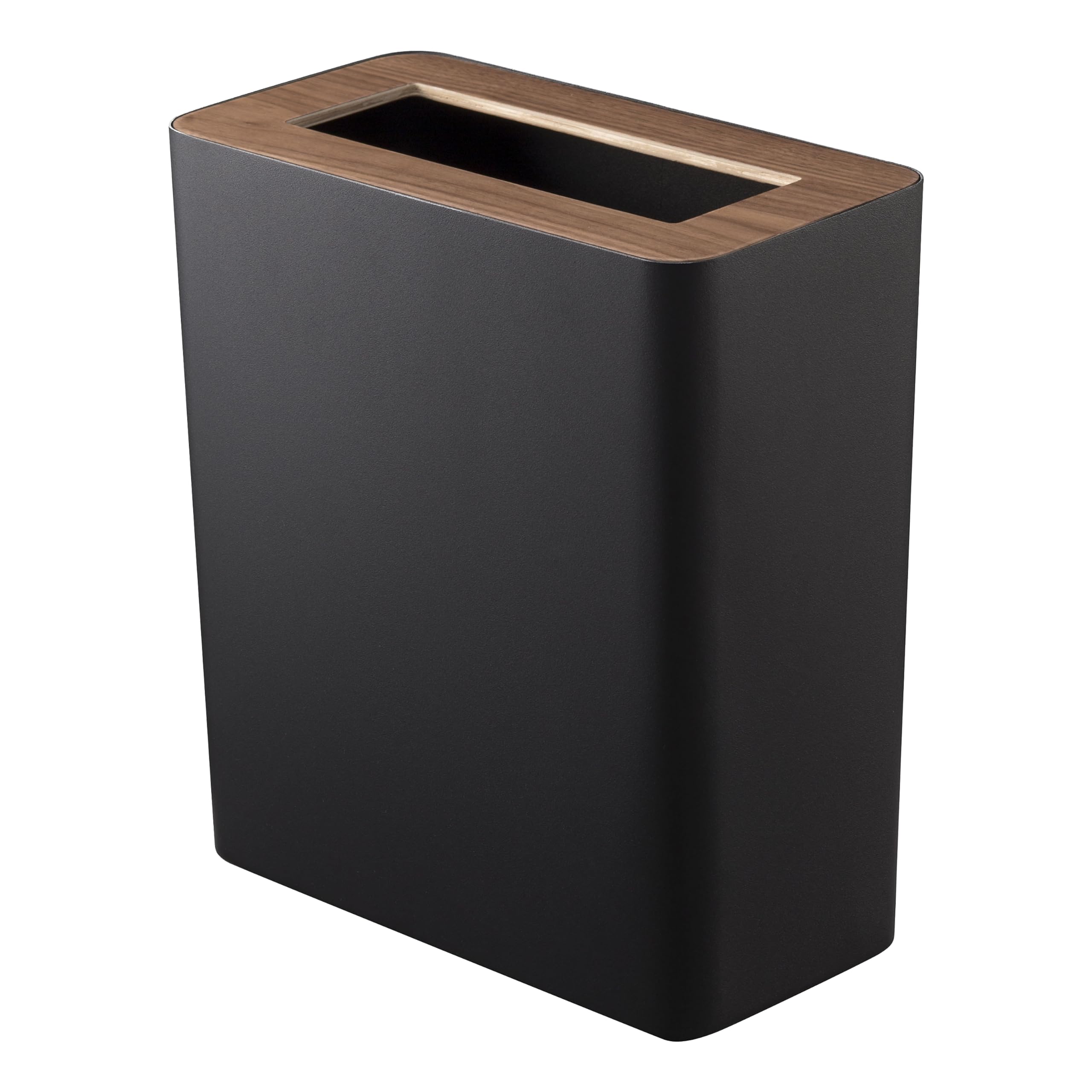 Yamazaki Home Small Modern Trash Can - Stainless Steel & Wood Waste Bin for Bathroom, Kitchen, Office - Compact Size Walnut Finish - Perfect for Small Spaces & Home Organization
