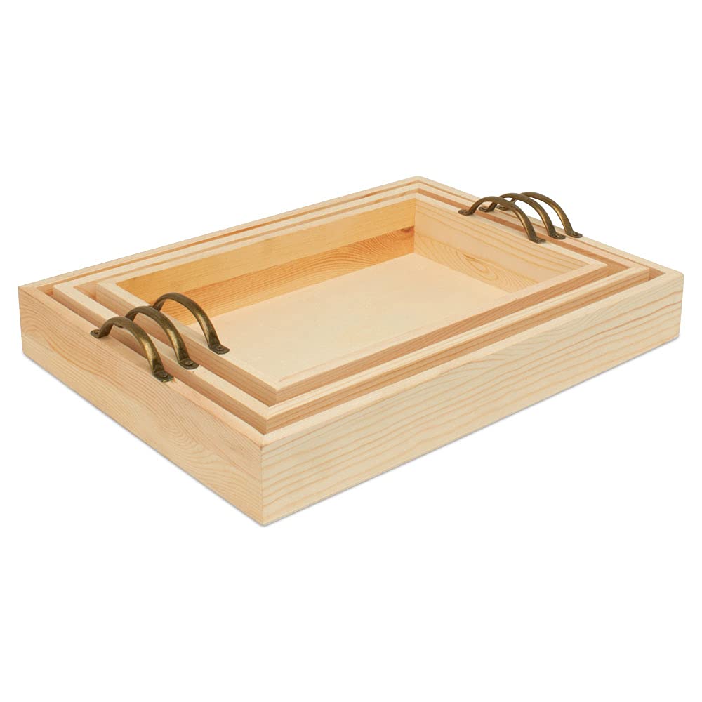Unfinished Wood Nesting Serving Trays with Handles - Set of 5 (3-Piece Each) - DIY Craft Tray for Resin Art, Home Organization & Decorative Projects - Perfect for Kitchen, Dining, and Craft Room Use