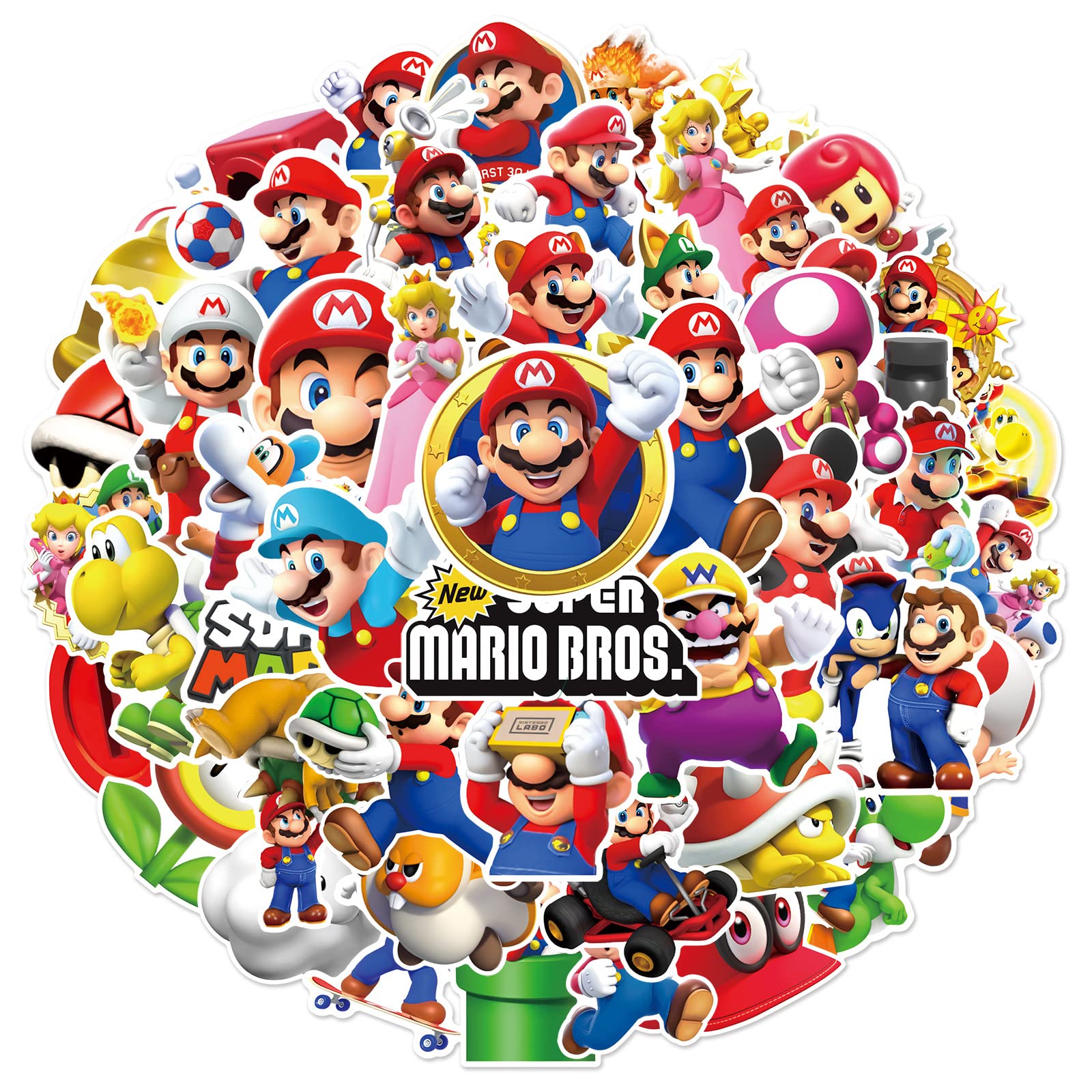 50 Pcs Super Mario Bros Stickers - Waterproof Vinyl Decals for Kids, Teens & Adults - Perfect for Laptops, Water Bottles, Notebooks & VSCO Style (Cute Cartoon Game Character Stickers)