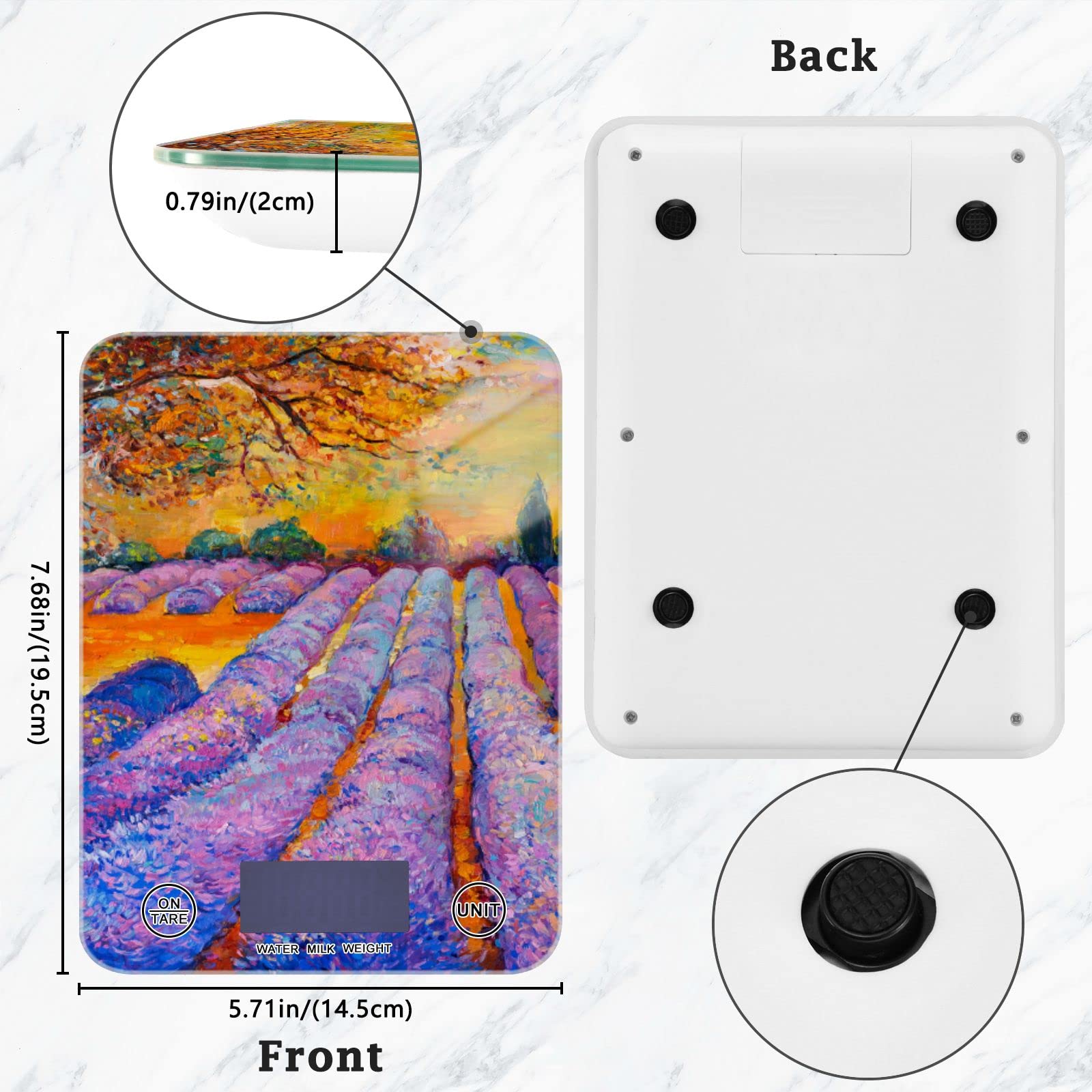 Lavender Digital Kitchen Scale - Waterproof Food Scale in oz/g for Cooking & Baking