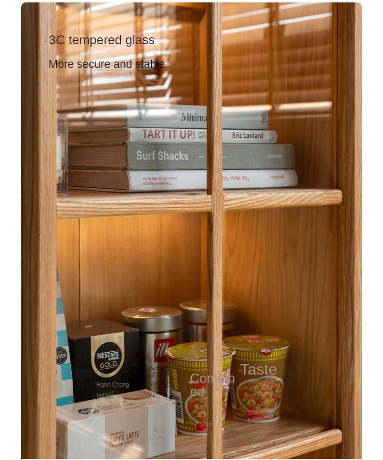Solid Oak Wood Bookcase with Glass Doors - Stylish Storage for Books, Decor & Collectibles | Perfect for Living Room, Office & Library