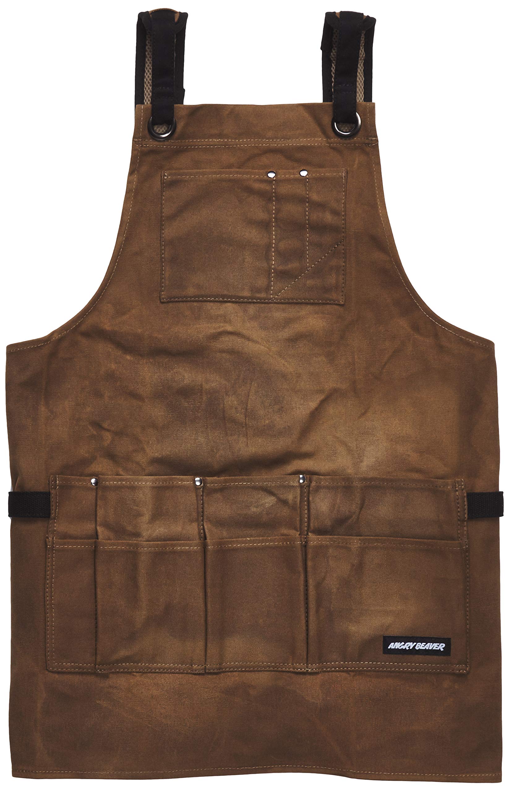 Angry Beaver Waxed Canvas Work Apron for Men - Durable Woodworking & Construction Apron with Adjustable Straps, Utility Pockets & Tool Loops - Perfect for Carpenters, Craftsmen & DIY Projects
