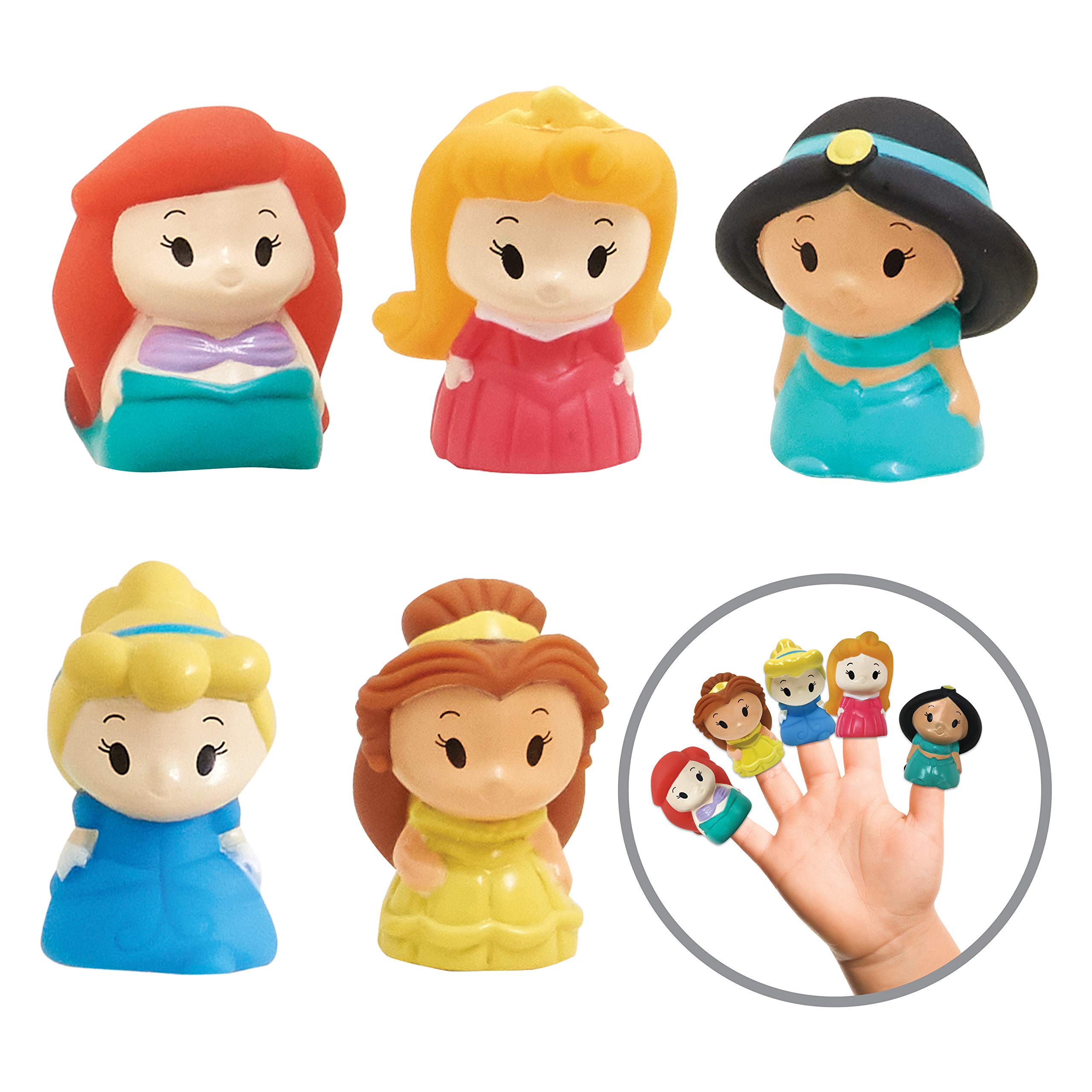 Disney Princess 5-Piece Finger Puppet Set for Kids - Party Favors, Educational Toys, Bath & Pool Floating Toys, Beach Playtime Fun - Perfect for Birthday Parties, Bathtime & Outdoor Water Play