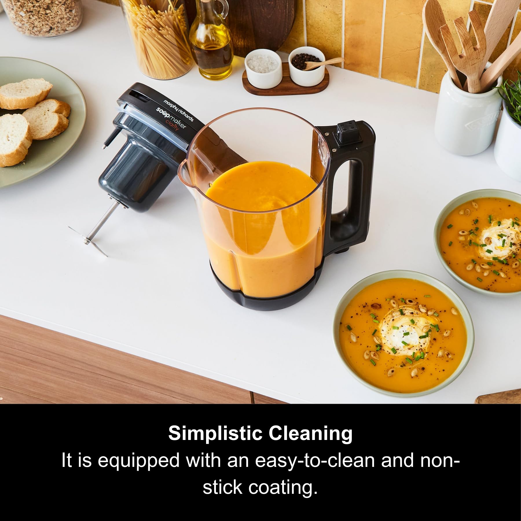 Morphy Richards 1.6L Clarity Soup Maker with Portion Control - 9 Smart Settings & Keep Warm Function for Soups & Smoothies (White & Black, Model 501050) - Perfect for Healthy Meal Prep & Quick Blending at Home
