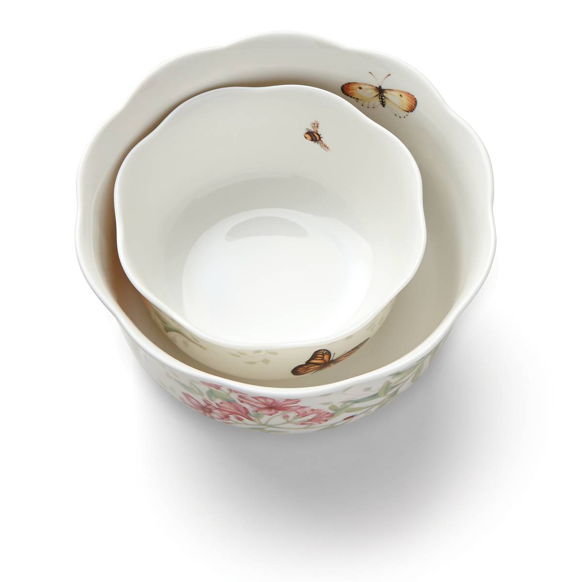 Butterfly Meadow 2-Piece Ceramic Bowl Set for Soup, Salad & Dessert - Elegant Floral Design Kitchenware for Dining & Entertaining