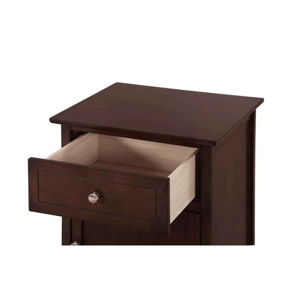 Glory Furniture Izzy 1-Drawer 1-Door Nightstand in Cappuccino Finish - Bedside Table for Bedroom, Living Room & Office Storage