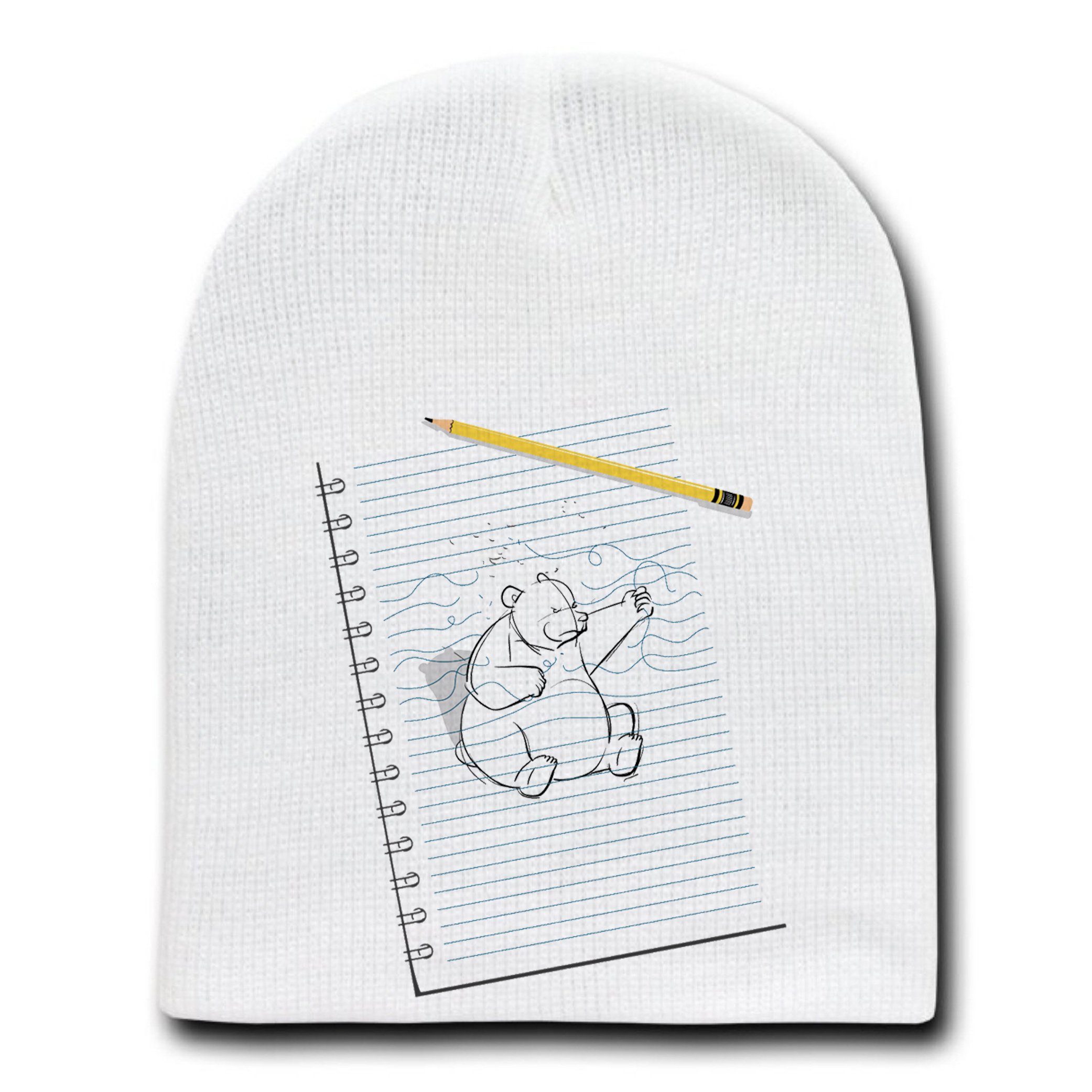 Funny Bear Sketching Escape Drawing Punching on Paper - White Beanie Skull Cap Hat for Artists & Sketch Enthusiasts - Perfect for Drawing Sessions, Art Classes & Creative Gifts