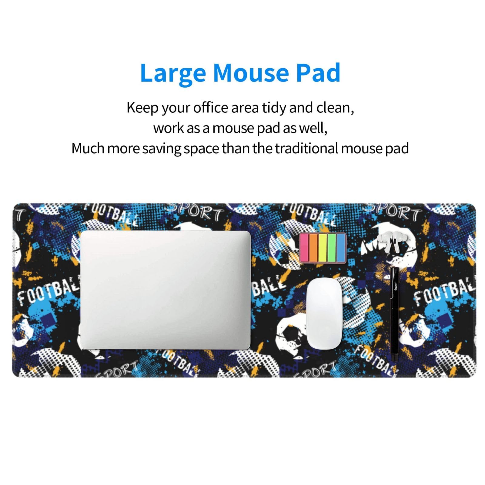 Mosytuky Extra Large Gaming Mouse Pad - Non-Slip Rubber Base Keyboard Mouse Mat for PC, Laptop, Work & Office (31.5 x 11.8 Inches) - Football Design - Perfect for Gaming, Home Office & Computer Workstations
