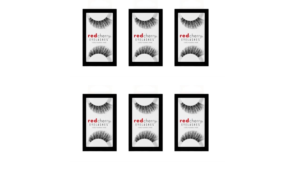 Red Cherry 100% Human Hair False Eyelashes #43 Style - 6 Pack | Natural Look for Daily Wear & Special Occasions