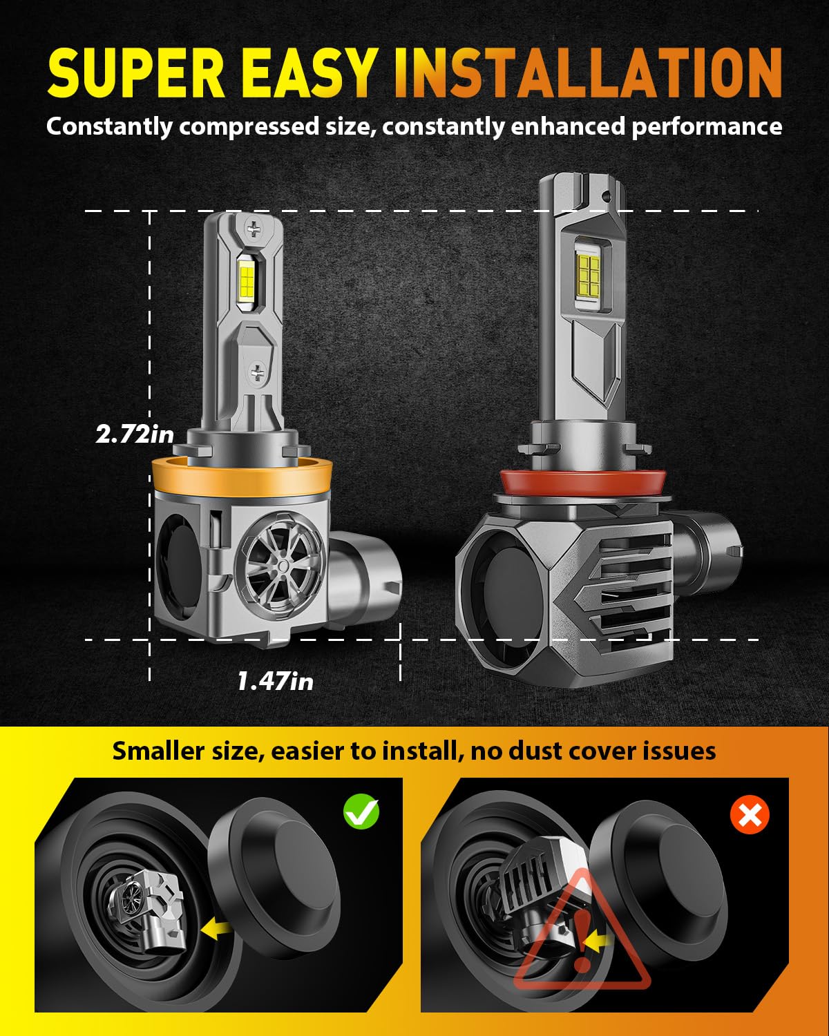 H11 H9 H8 9005 HB3 LED Bulbs Combo - 50,000LM Ultra Bright 800% Brighter, 6500K Cool White, 60,000 Hours Lifespan, Plug & Play, CANBUS Ready Fog Light Bulbs (Pack of 4) - Perfect for Cars, Trucks, SUVs, Off-Road Vehicles in Foggy or Low Visibility Conditions